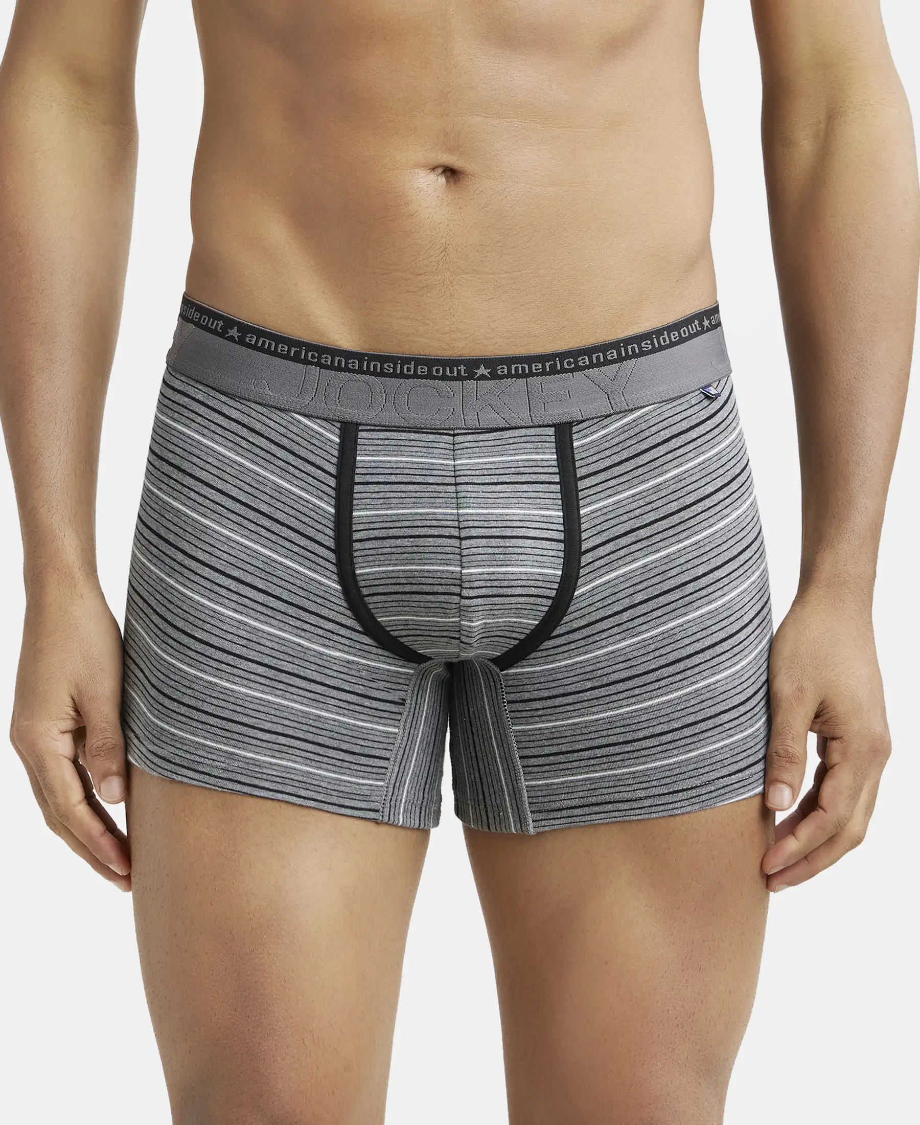 Super Combed Cotton Elastane Stretch Stripe Trunk with Ultrasoft Waistband - Mid Grey Melange