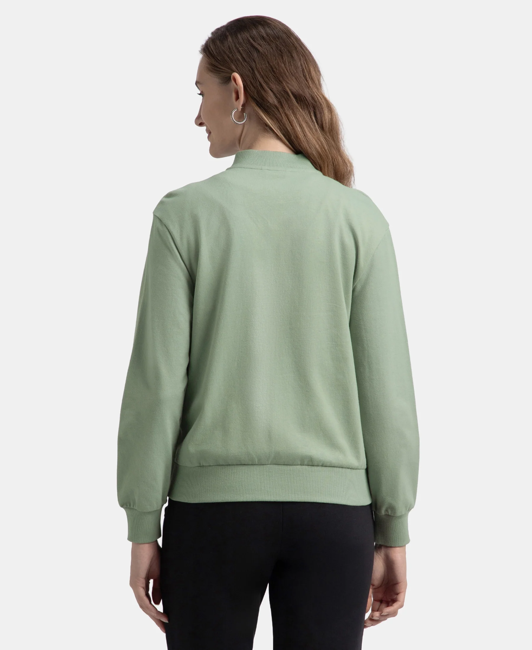Super Combed Cotton French Terry Drop Shoulder Styled Jacket with Ribbed Cuff and Hem - Iceberg Green - Image 3