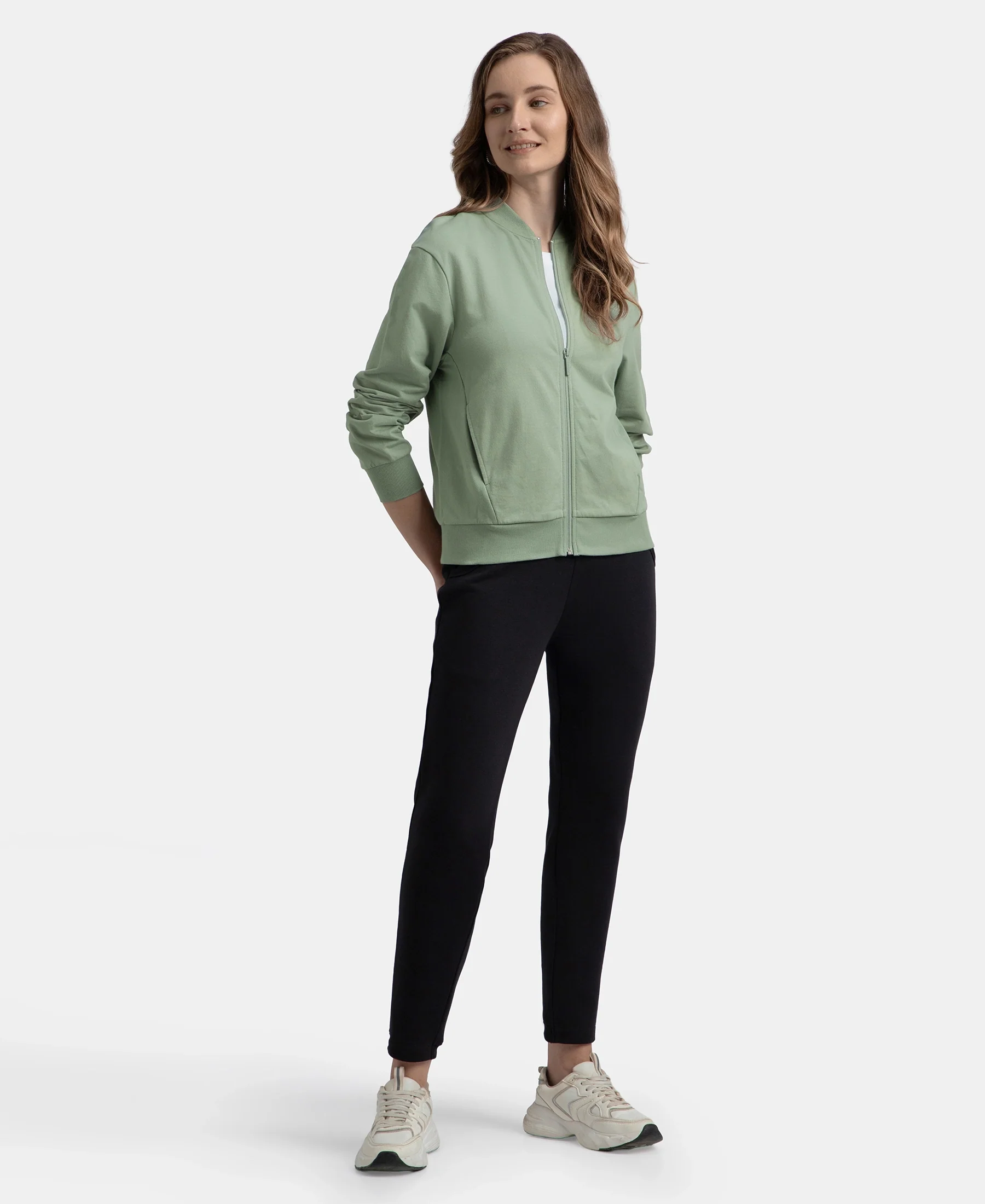 Super Combed Cotton French Terry Drop Shoulder Styled Jacket with Ribbed Cuff and Hem - Iceberg Green - Image 4