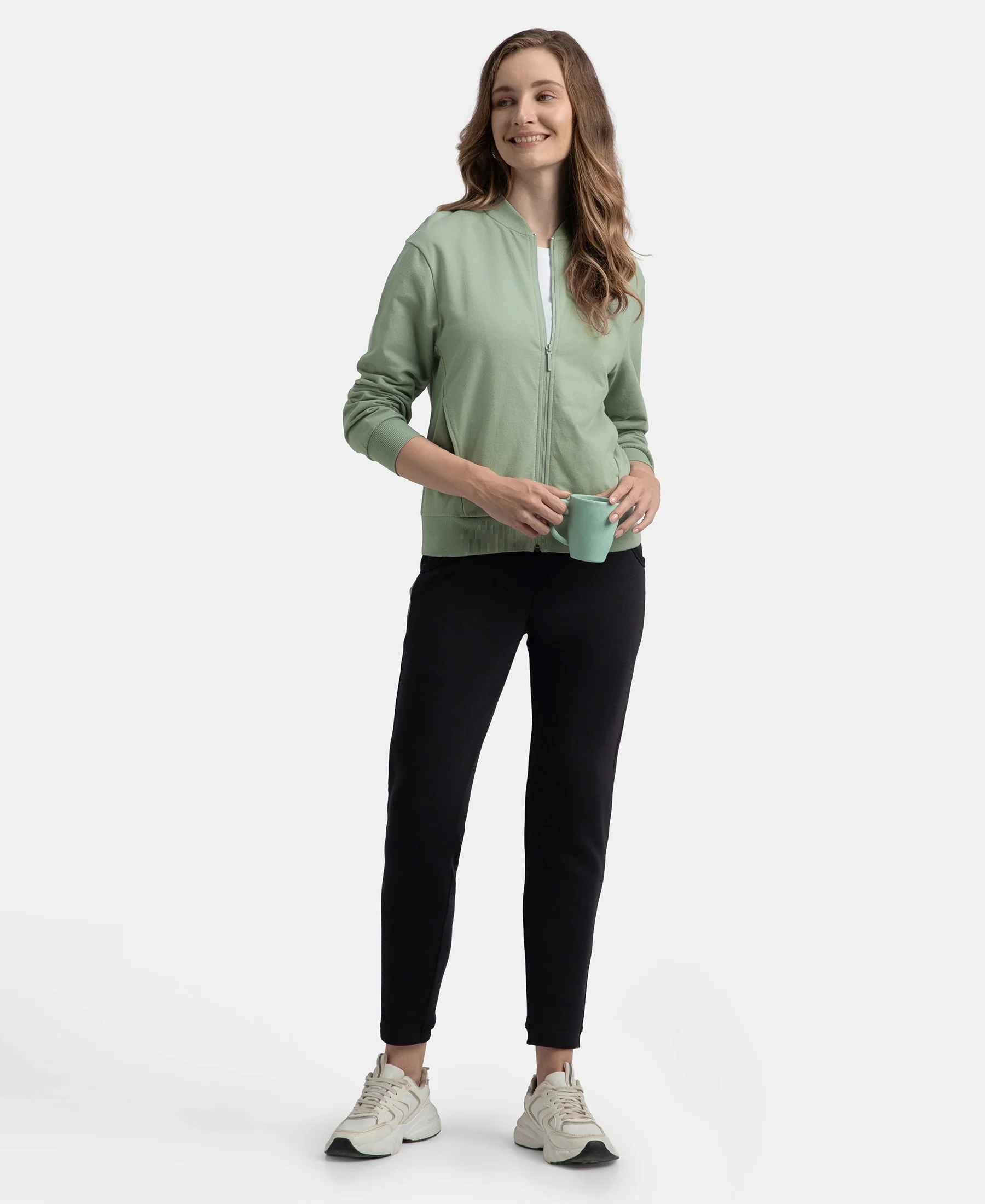 Super Combed Cotton French Terry Drop Shoulder Styled Jacket with Ribbed Cuff and Hem - Iceberg Green - Image 6