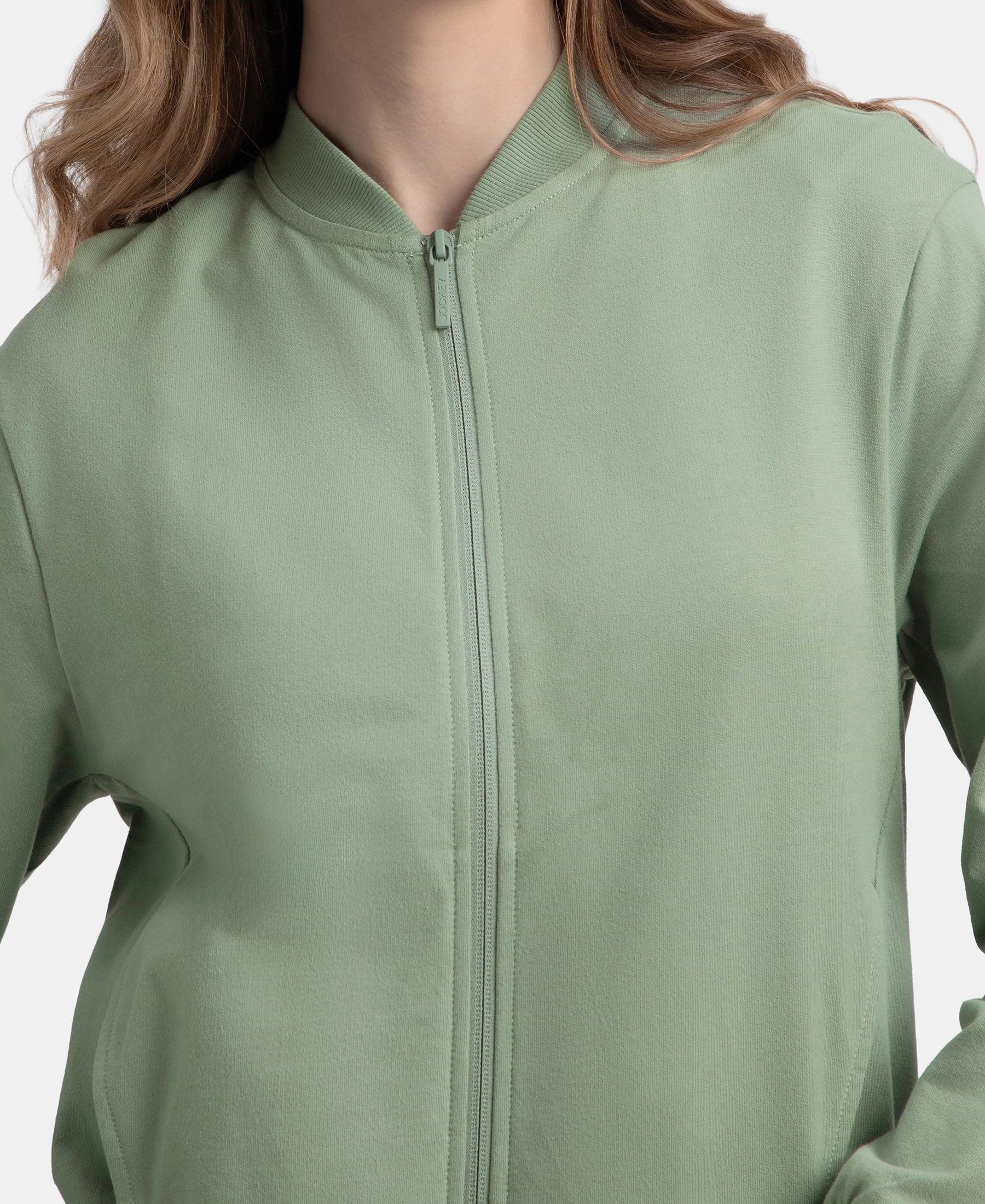 Super Combed Cotton French Terry Drop Shoulder Styled Jacket with Ribbed Cuff and Hem - Iceberg Green - Image 7