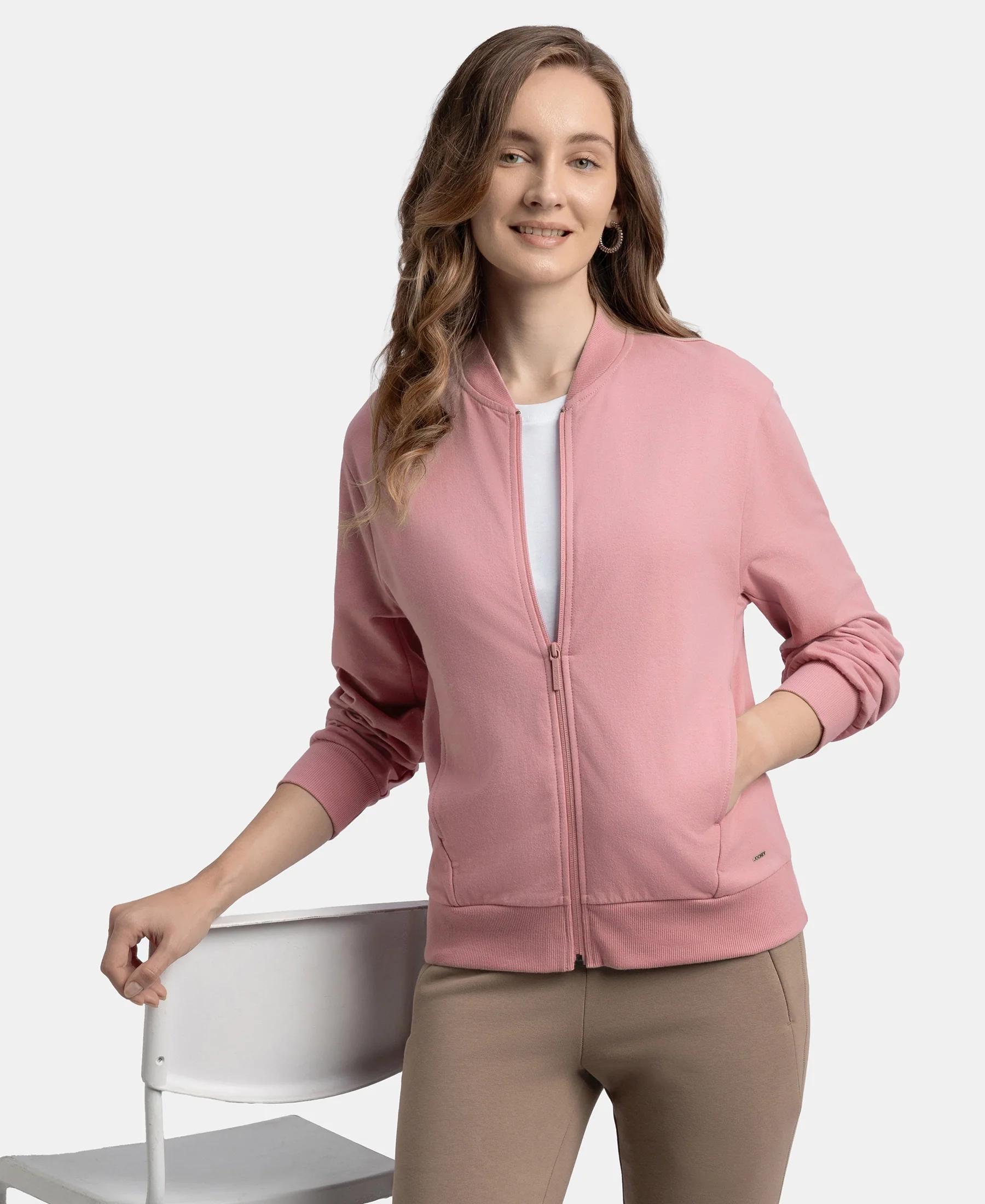 Super Combed Cotton French Terry Drop Shoulder Styled Jacket with Ribbed Cuff and Hem - Lilas - Image 5