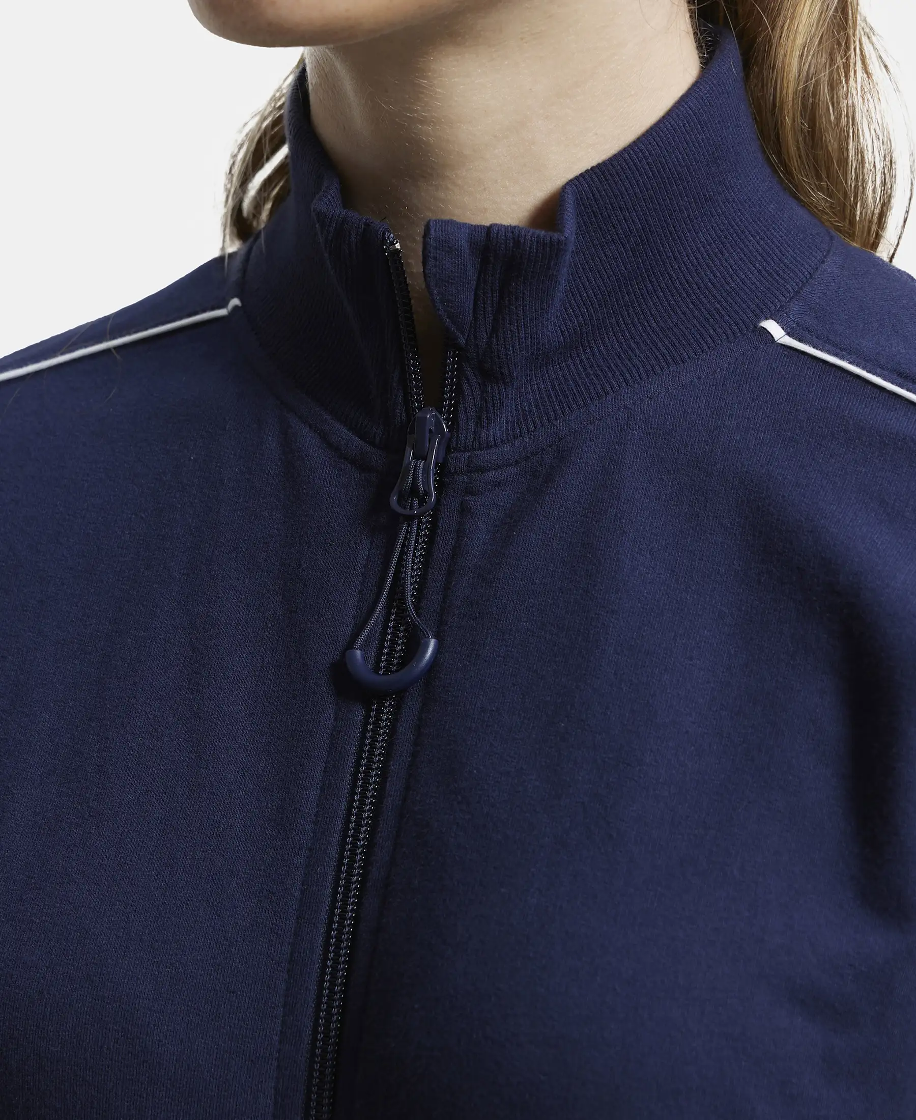 Super Combed Cotton French Terry Drop Shoulder Styled Jacket with Ribbed Cuff and Hem - Navy Blazer - Image 6