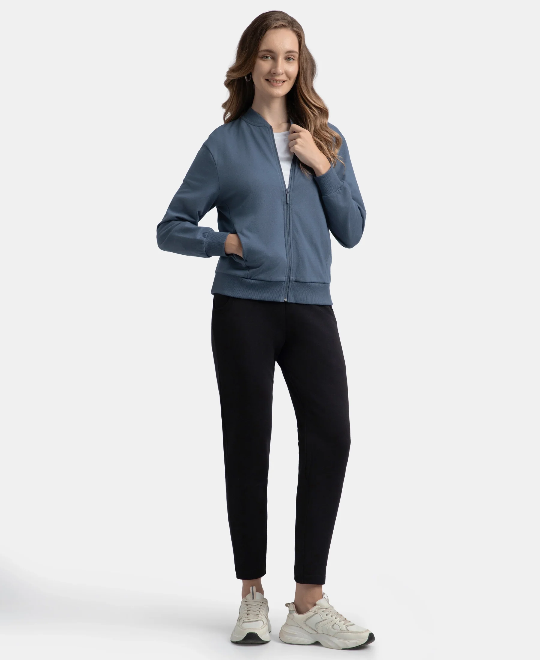 Super Combed Cotton French Terry Drop Shoulder Styled Jacket with Ribbed Cuff and Hem - Vintage Indigo - Image 4