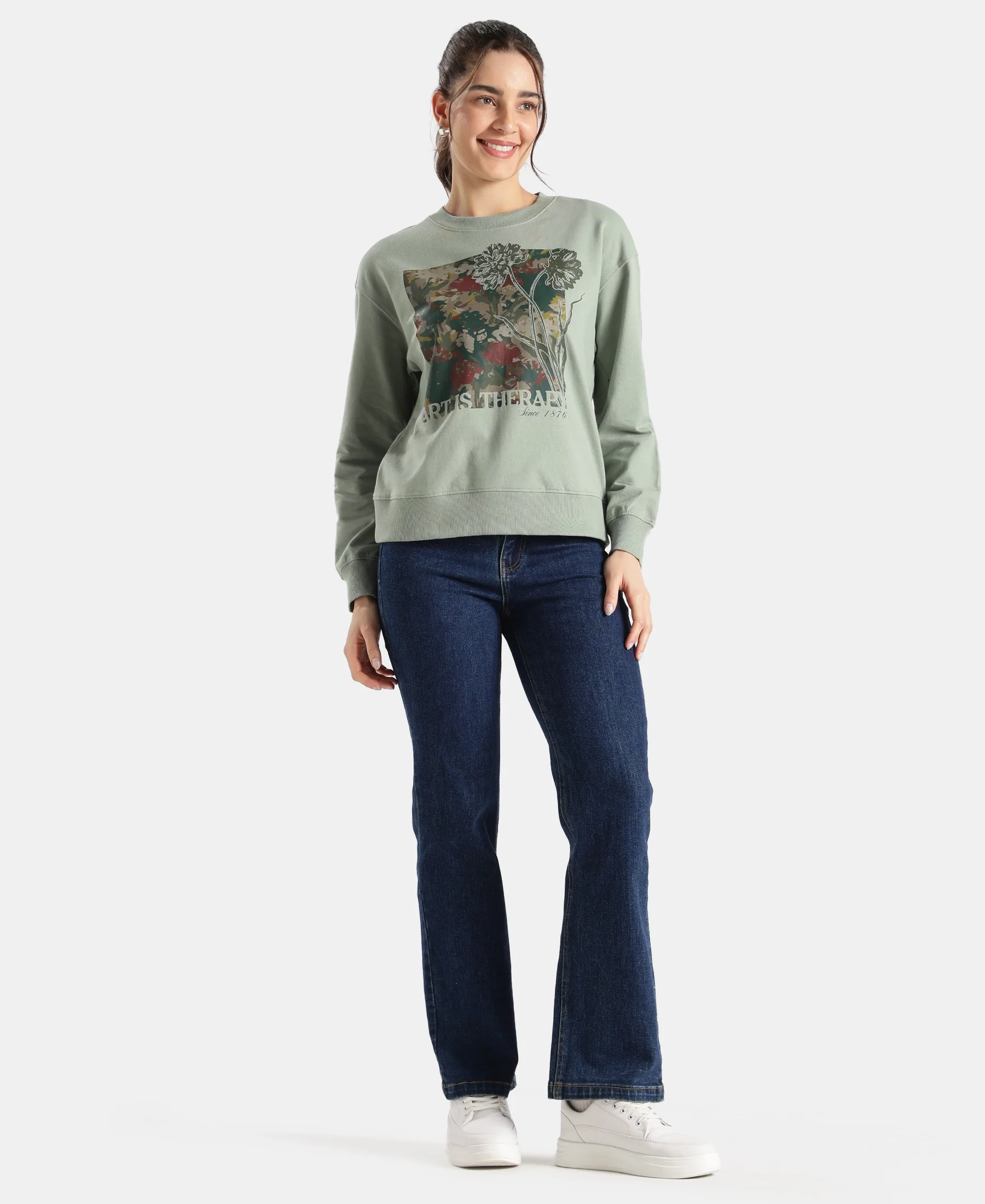 Super Combed Cotton French Terry Fabric Printed Sweatshirt - Iceberg Green - Image 4