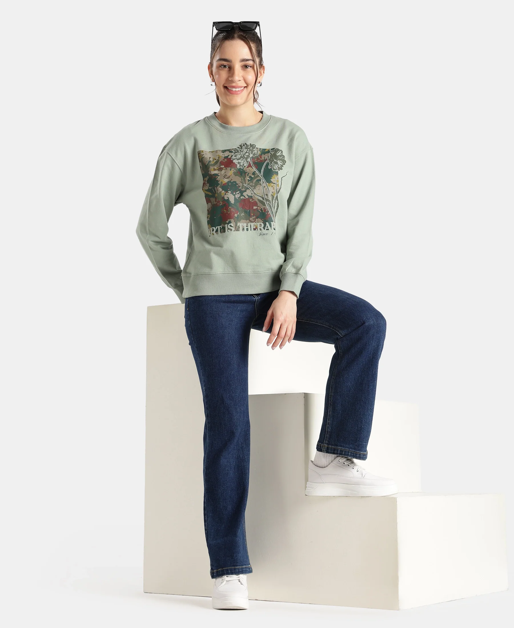 Super Combed Cotton French Terry Fabric Printed Sweatshirt - Iceberg Green - Image 6
