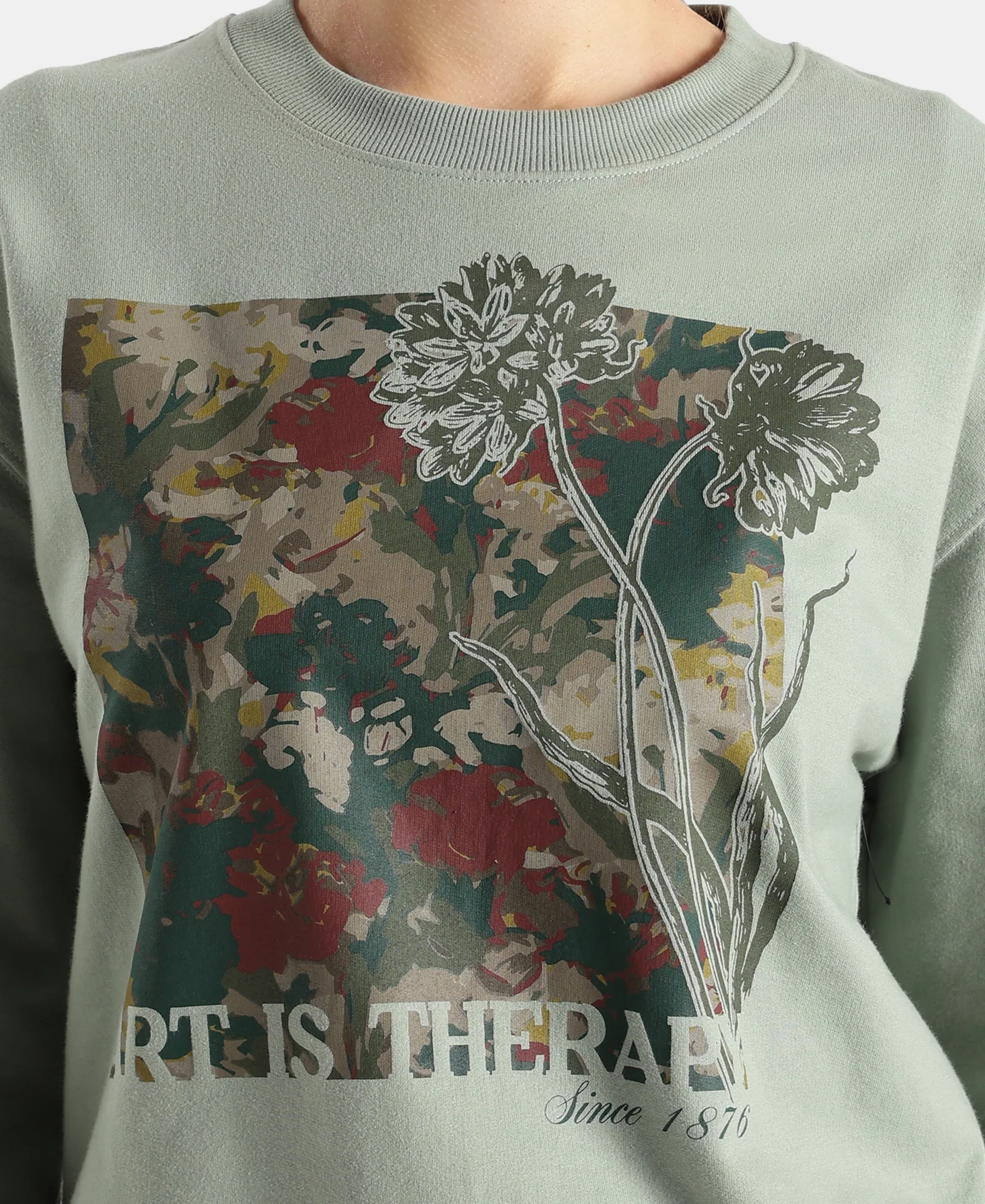 Super Combed Cotton French Terry Fabric Printed Sweatshirt - Iceberg Green - Image 7