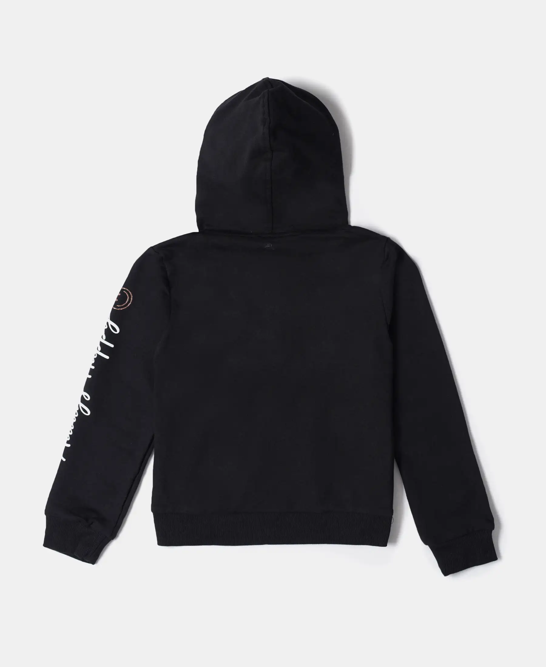 Girl's Super Combed Cotton French Terry Graphic Printed Hoodie Jacket - Black - Image 2