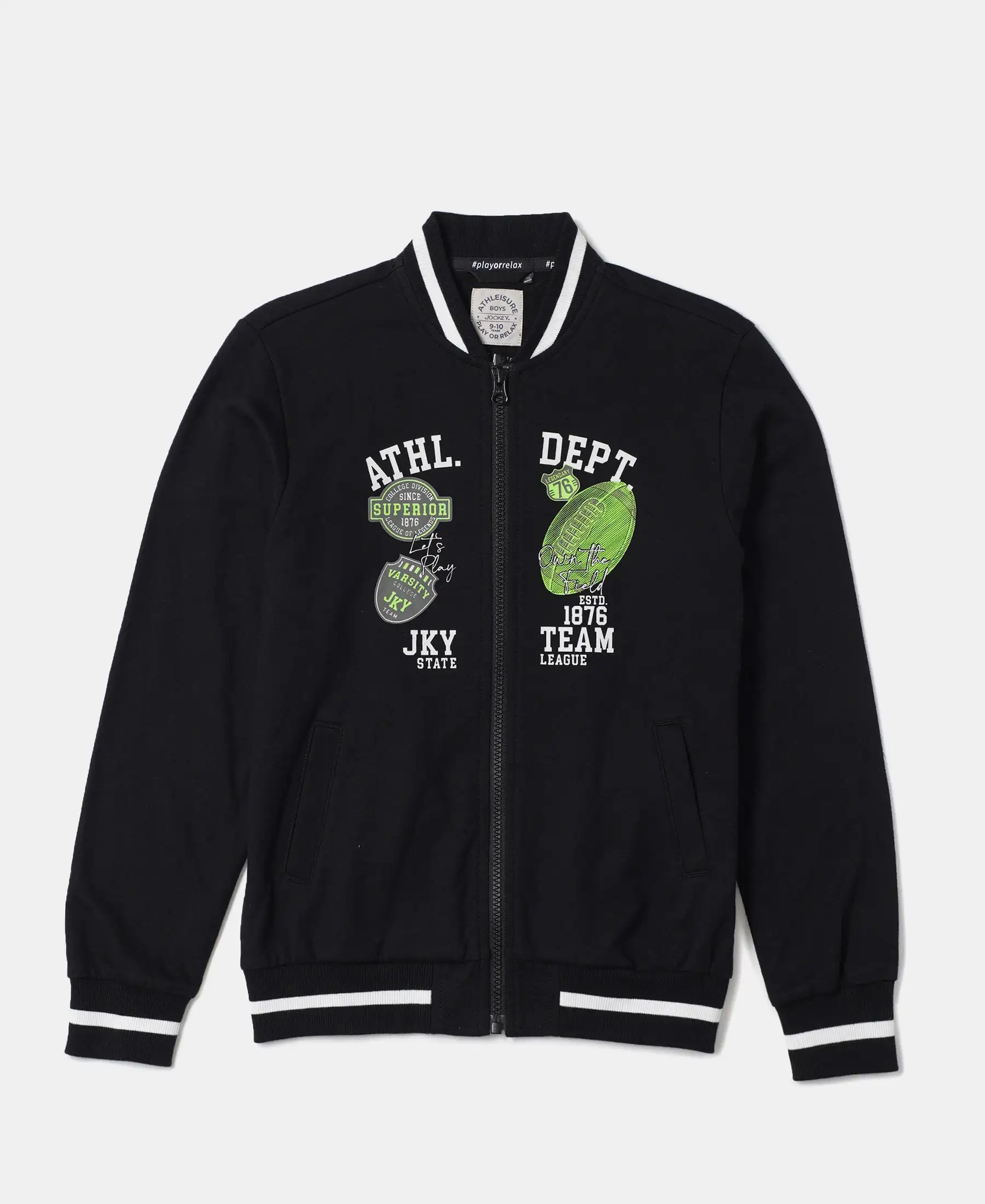 Boy's Super Combed Cotton French Terry Graphic Printed Jacket - Black - Image 5