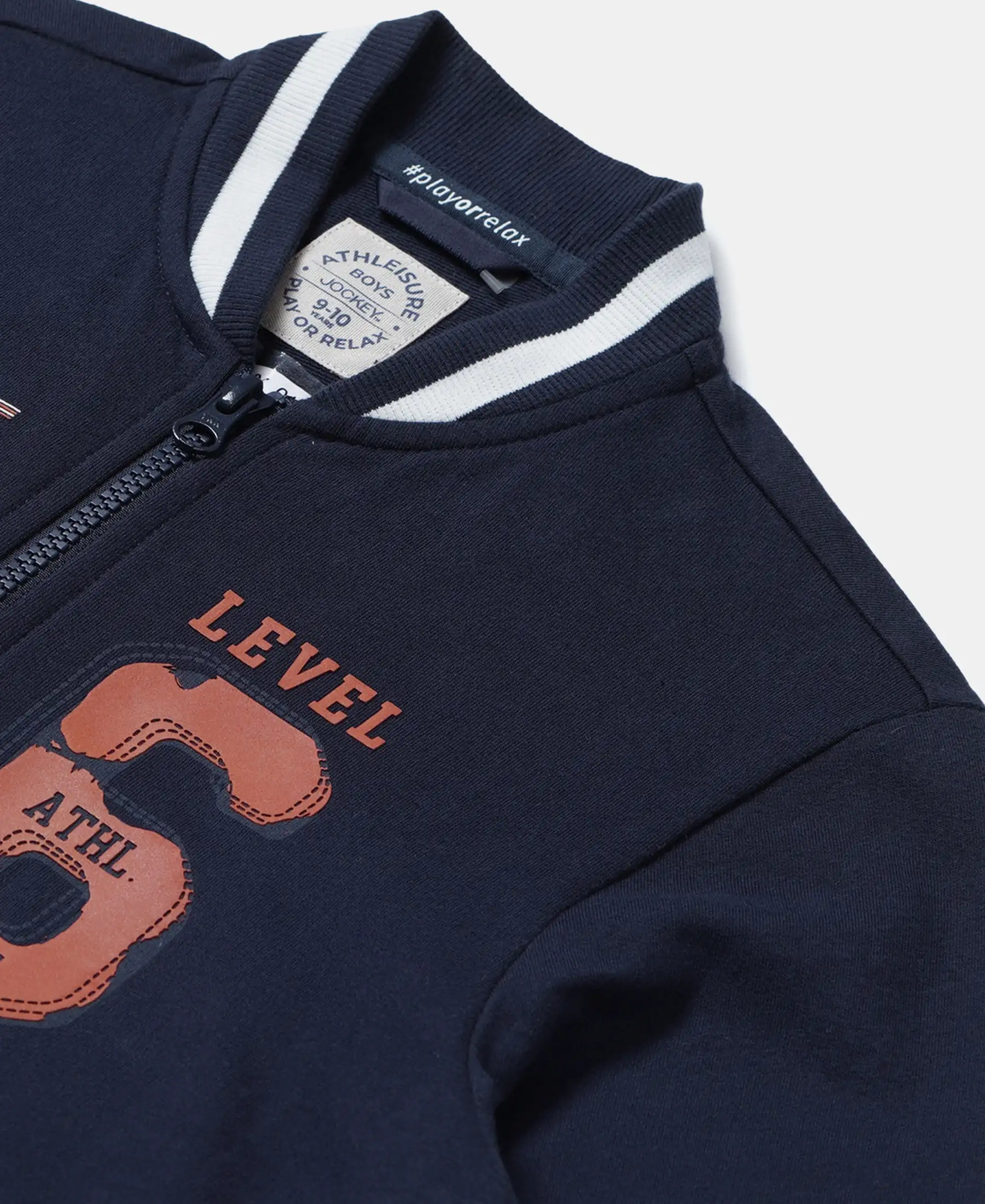 Boy's Super Combed Cotton French Terry Graphic Printed Jacket - Navy - Image 3