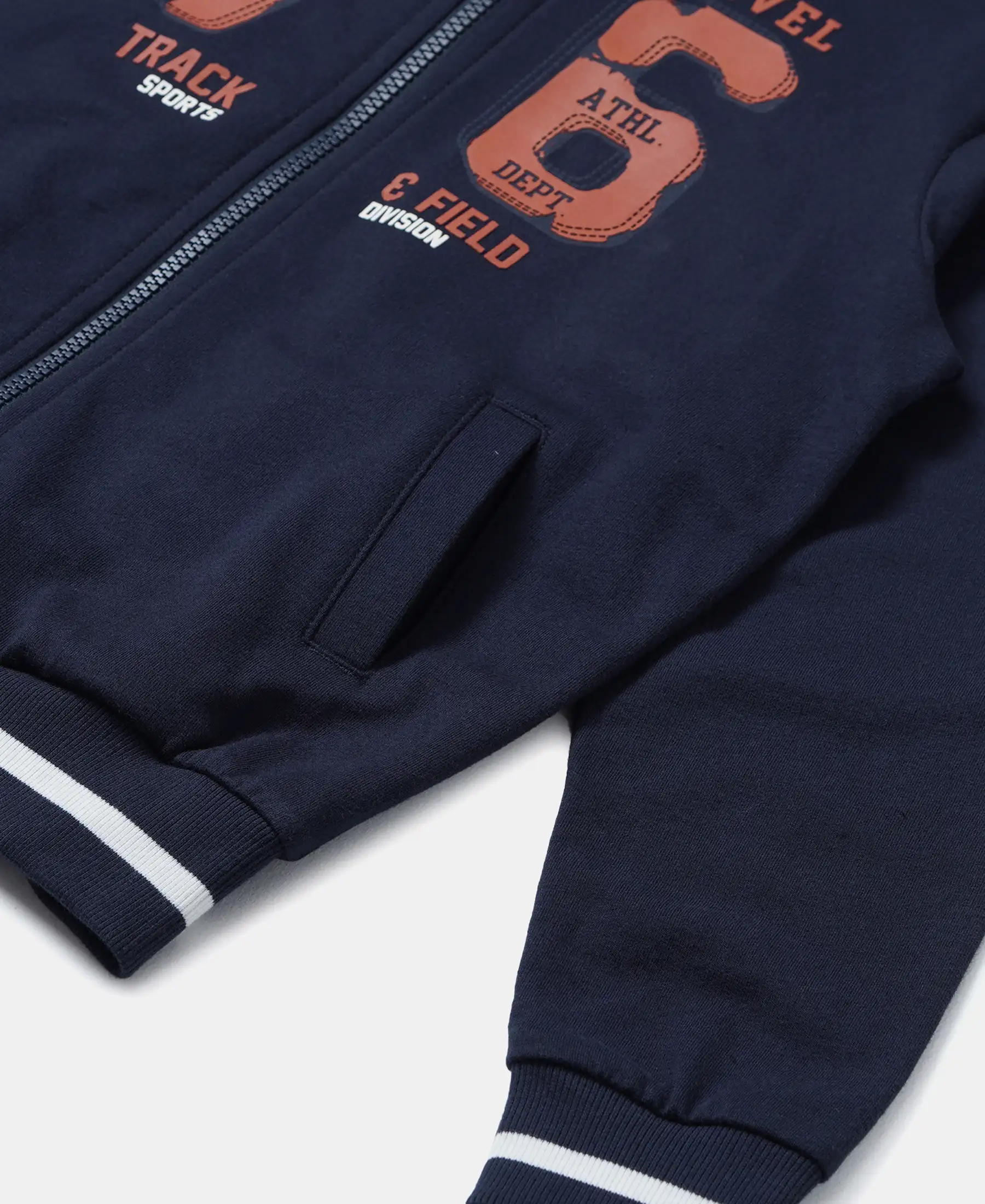 Boy's Super Combed Cotton French Terry Graphic Printed Jacket - Navy - Image 6