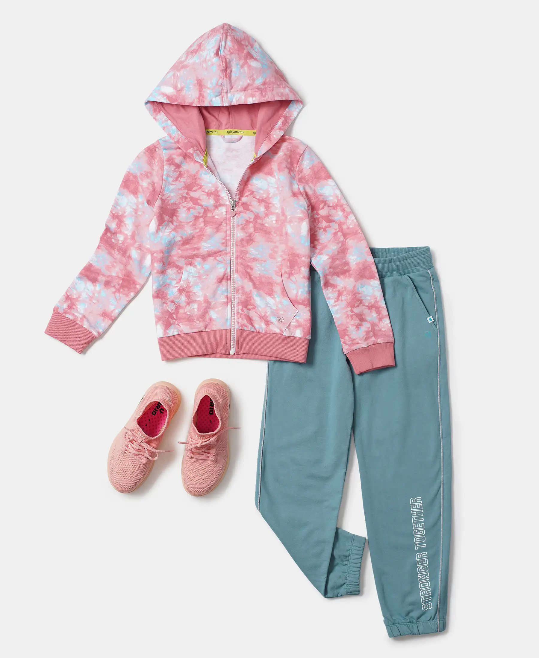 Girl's Super Combed Cotton French Terry Graphic Printed Relaxed Fit Joggers - Mineral Blue - Image 4