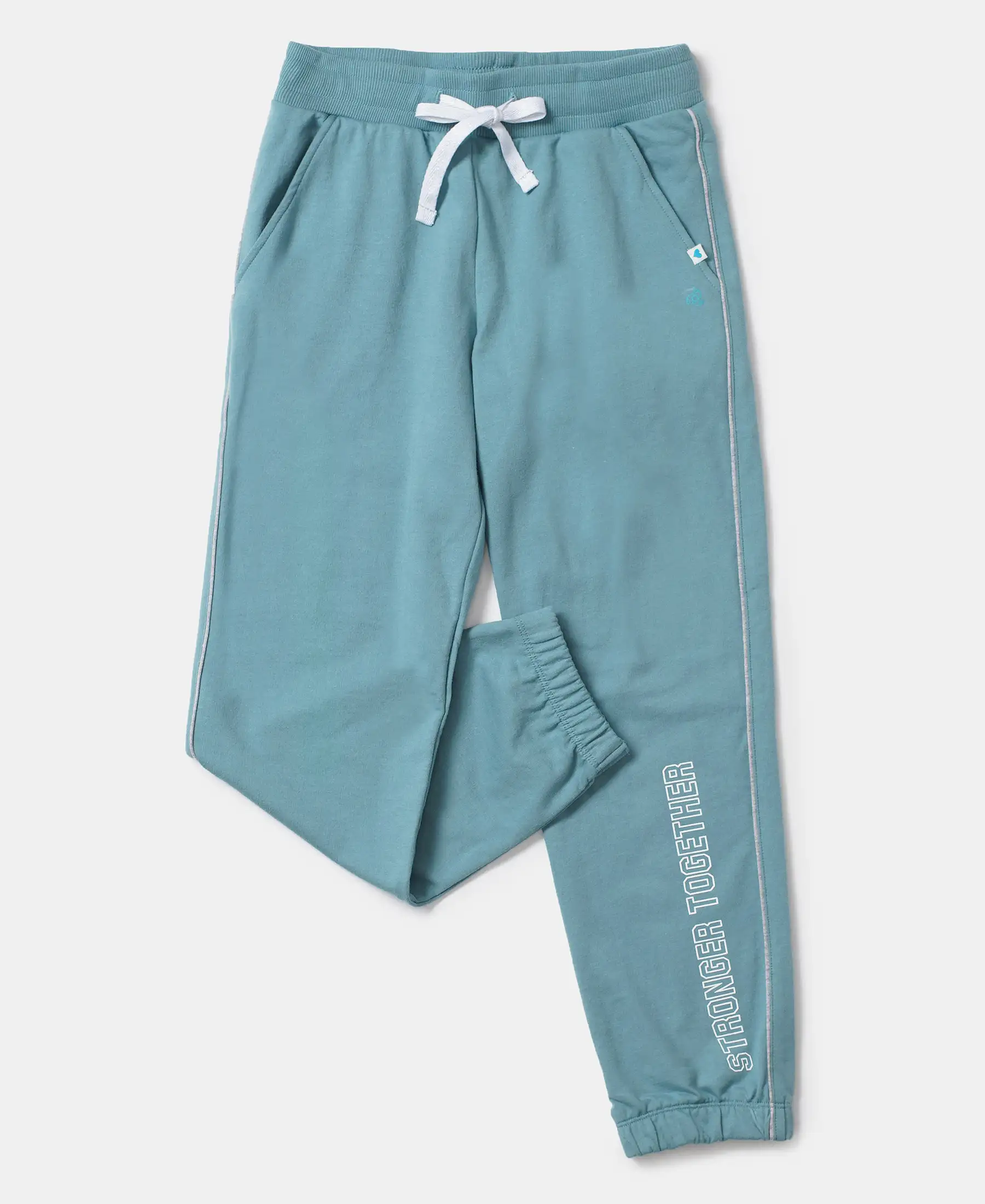 Girl's Super Combed Cotton French Terry Graphic Printed Relaxed Fit Joggers - Mineral Blue - Image 5