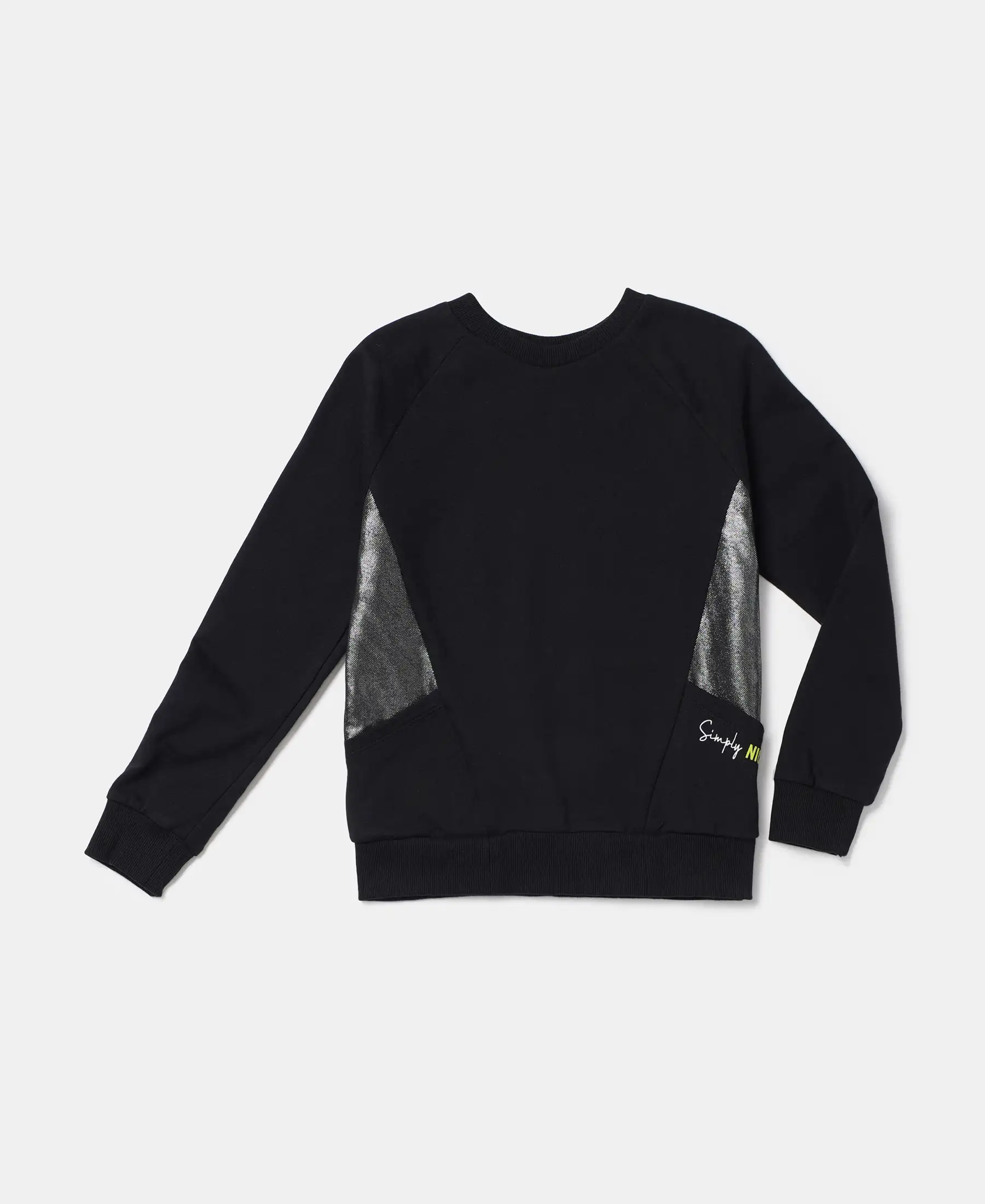 Girl's Super Combed Cotton French Terry Graphic Printed Sweatshirt - Black - Image 5