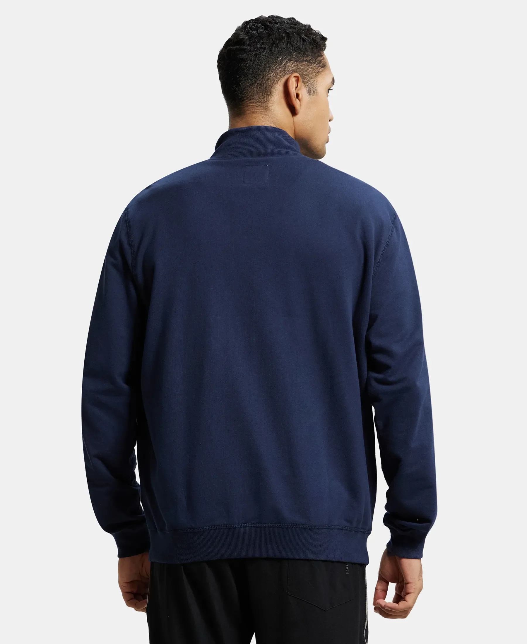 Super Combed Cotton French Terry Jacket with Ribbed Cuffs - Navy - Image 3