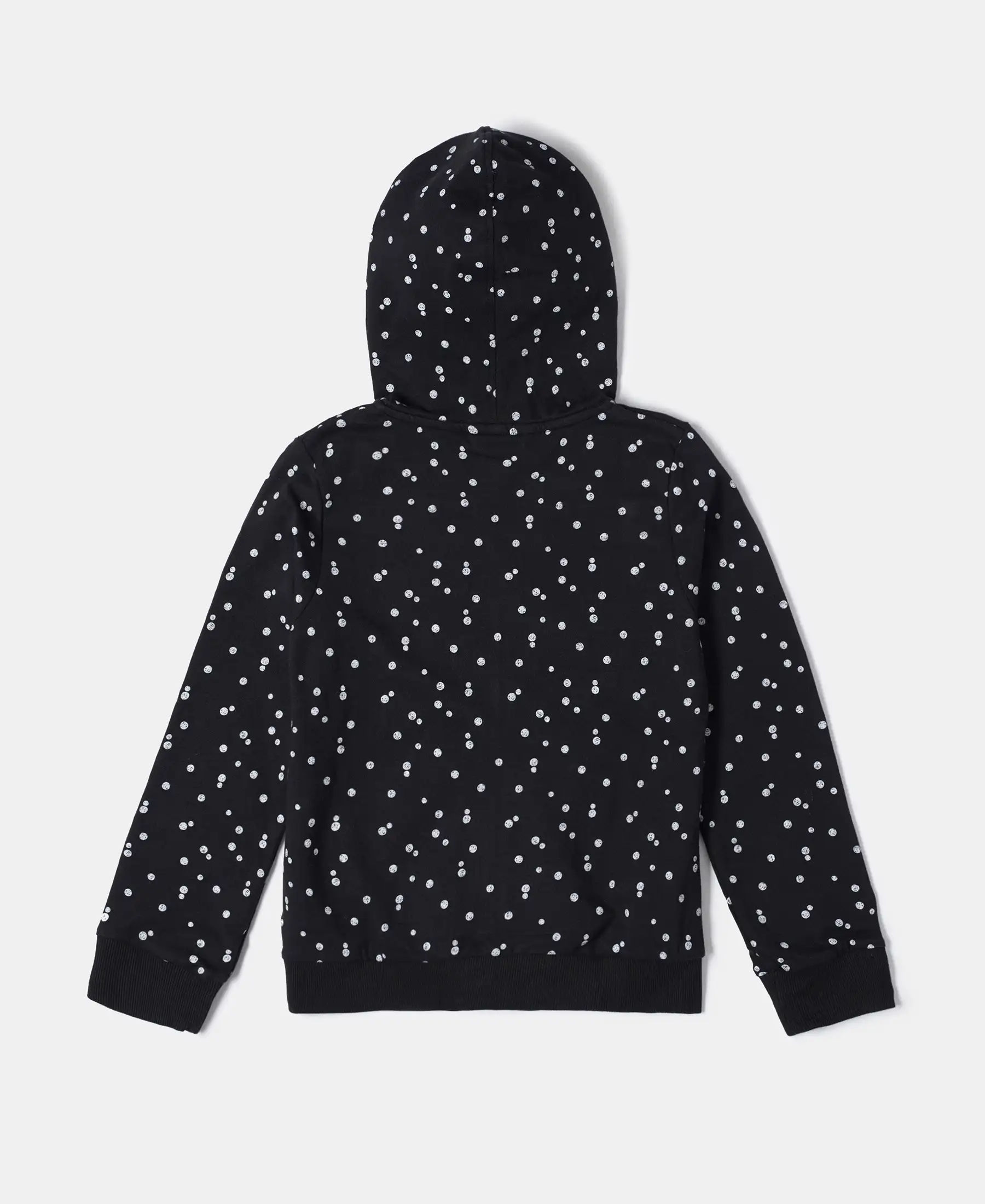 Girl's Super Combed Cotton French Terry Printed Hoodie Jacket - Black Printed - Image 2