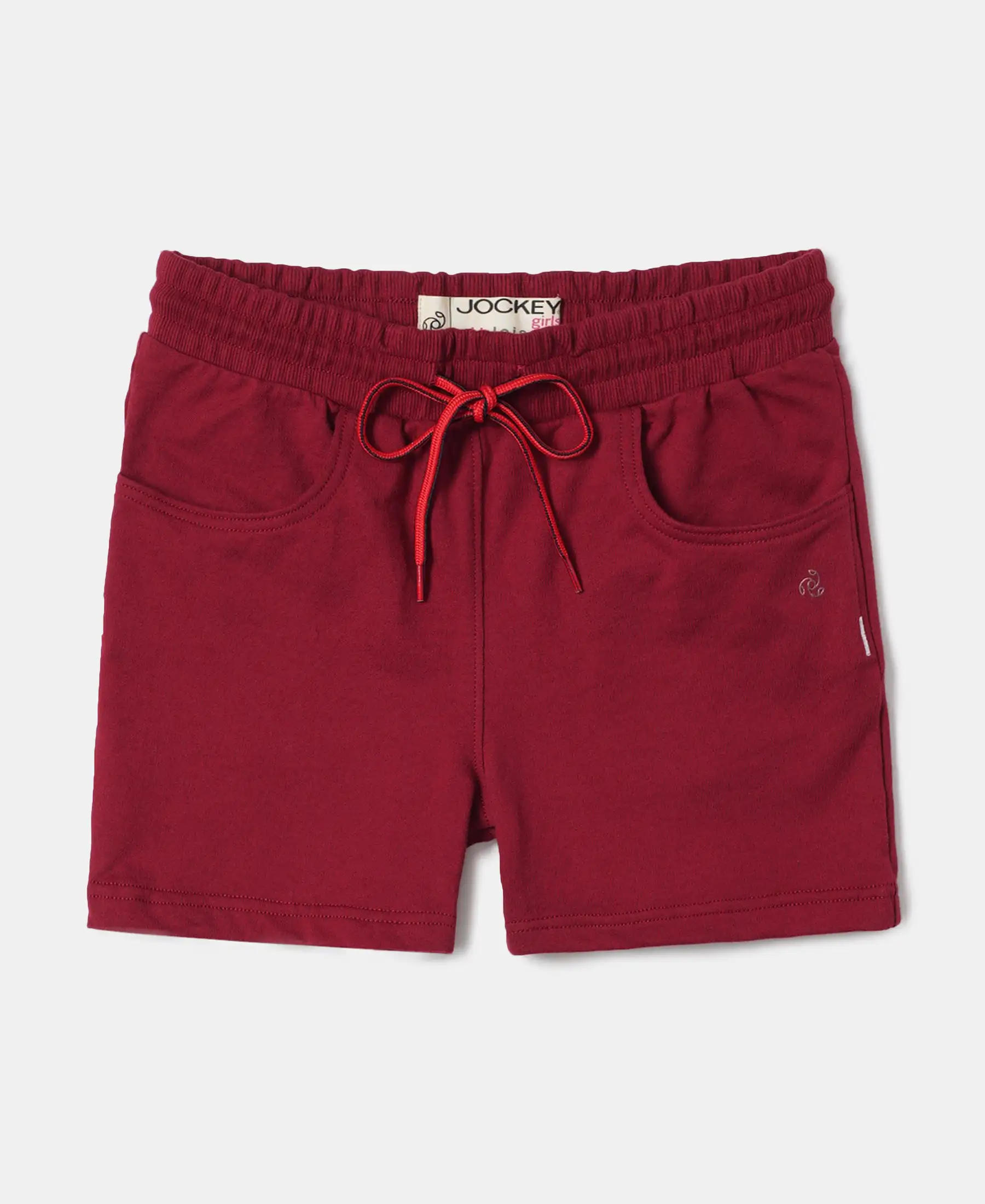 Girl's Super Combed Cotton French Terry Solid Shorts - Biking Red