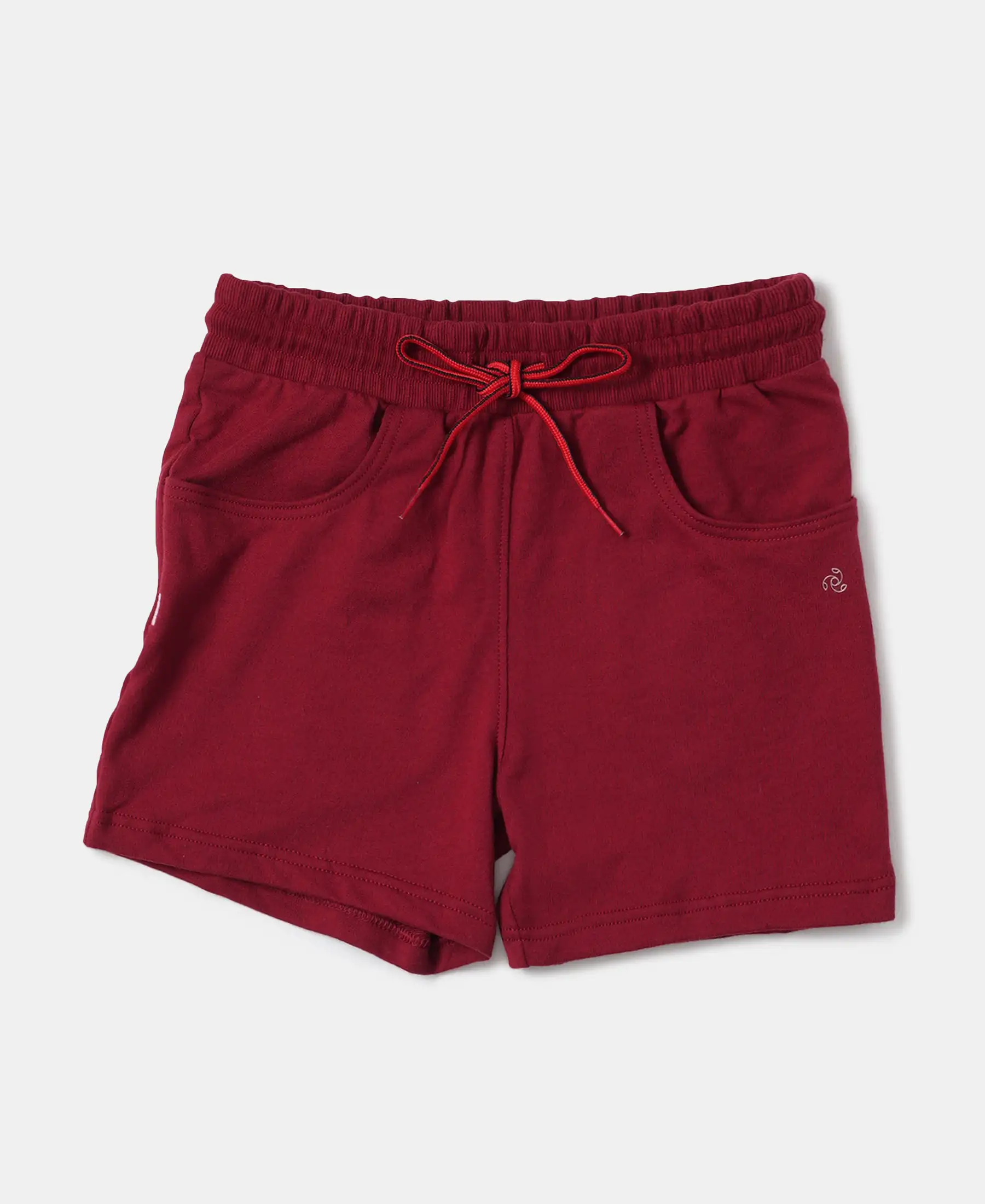 Girl's Super Combed Cotton French Terry Solid Shorts - Biking Red - Image 5