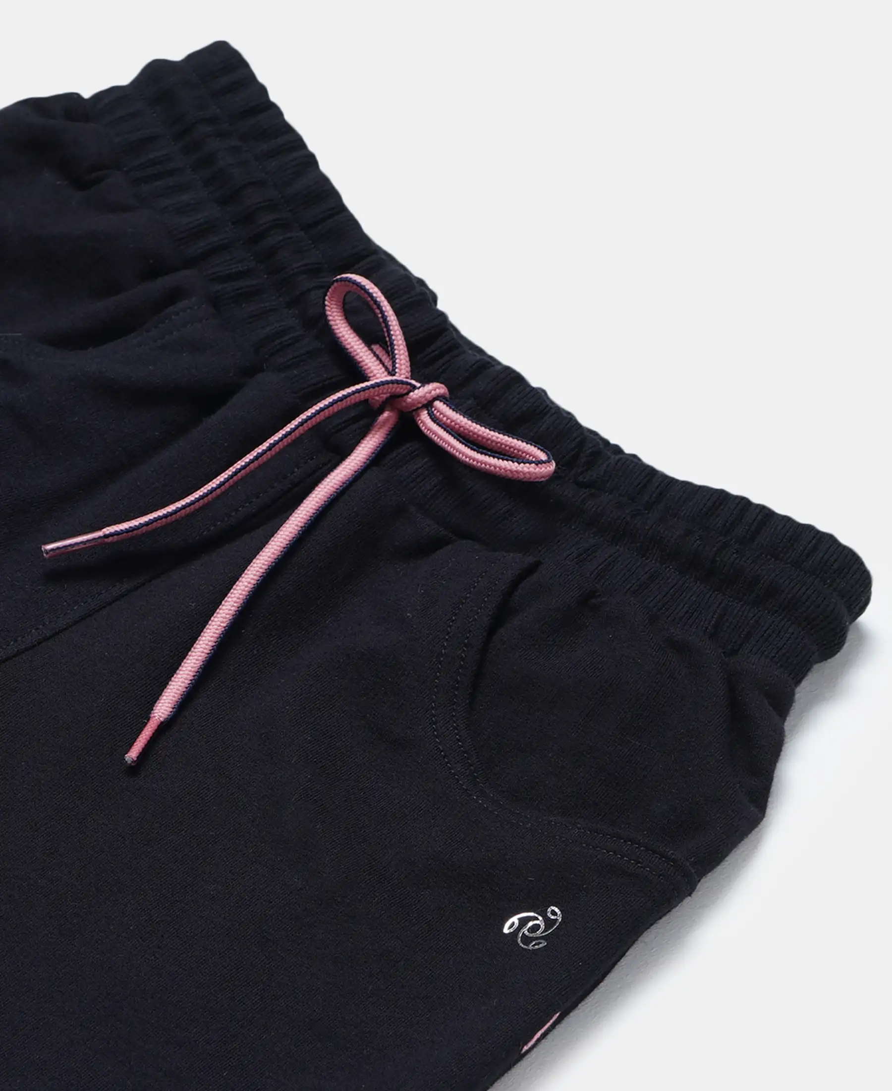 Girl's Super Combed Cotton French Terry Solid Shorts - Black - Image 3