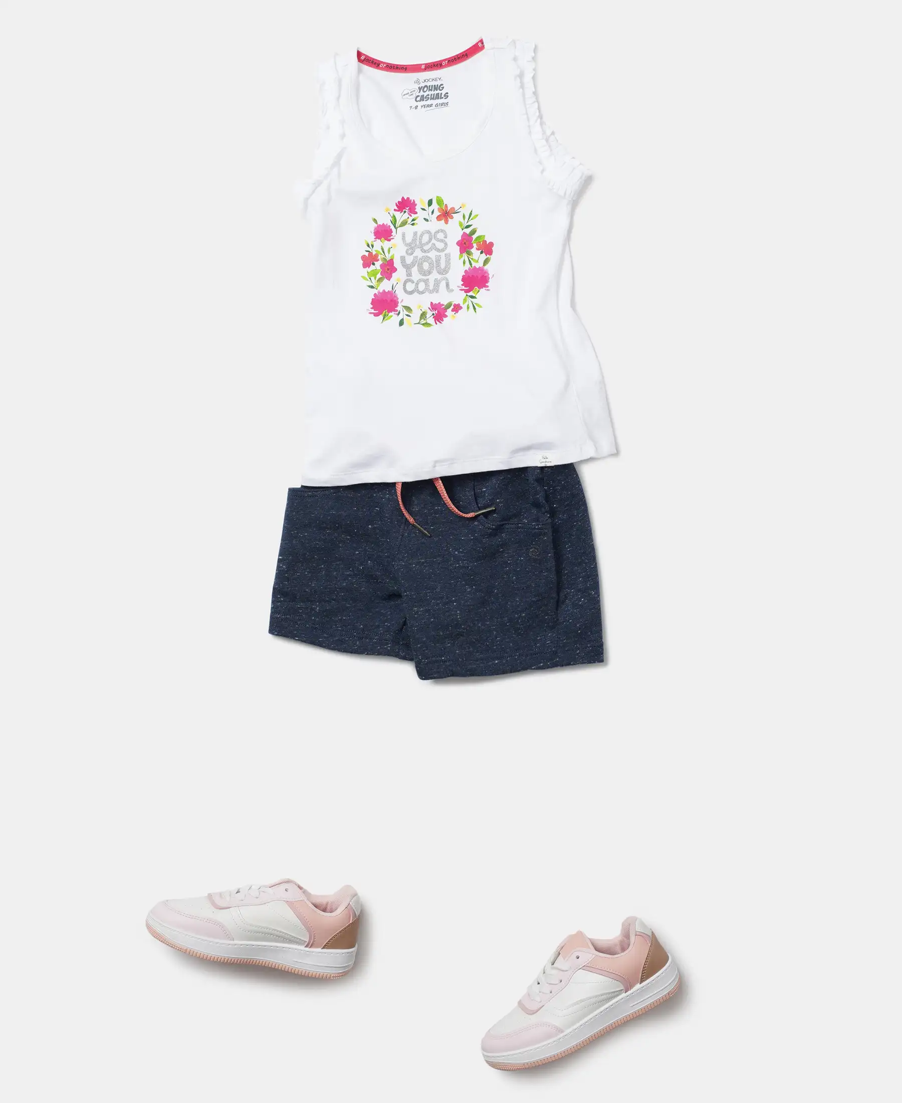 Girl's Super Combed Cotton French Terry Solid Shorts - Blue Snow Melange - Image 4