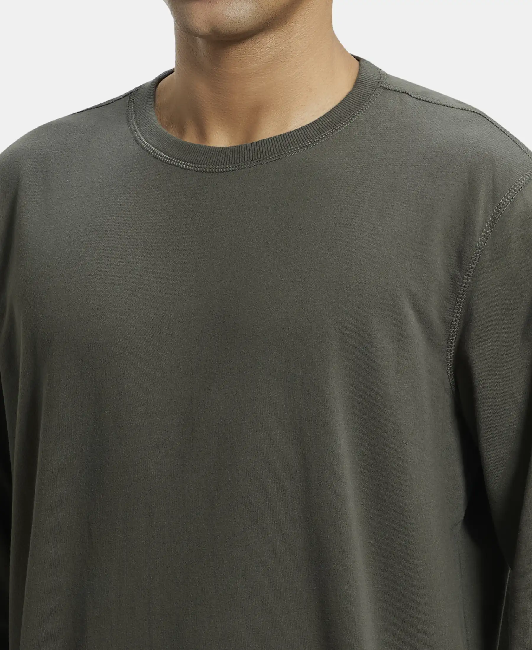 Super Combed Cotton French Terry Solid Sweatshirt with Ribbed Cuffs - Deep Olive - Image 6