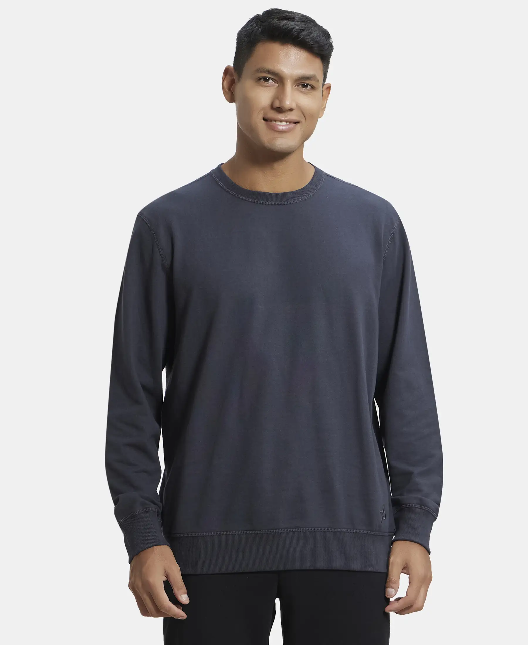 Super Combed Cotton French Terry Solid Sweatshirt with Ribbed Cuffs - Graphite