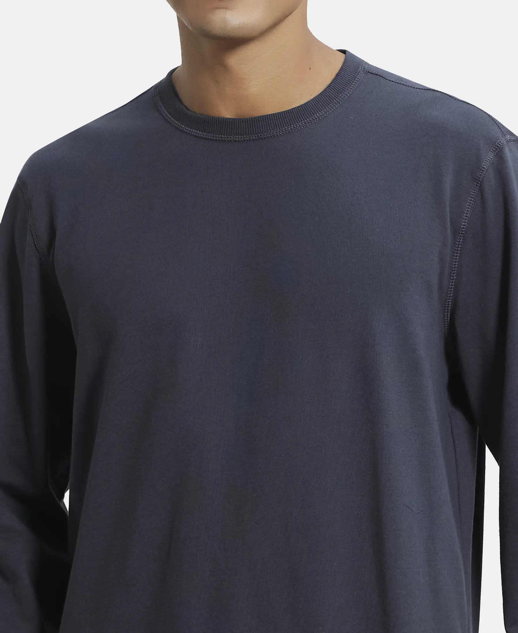 Super Combed Cotton French Terry Solid Sweatshirt with Ribbed Cuffs - Graphite - Image 6