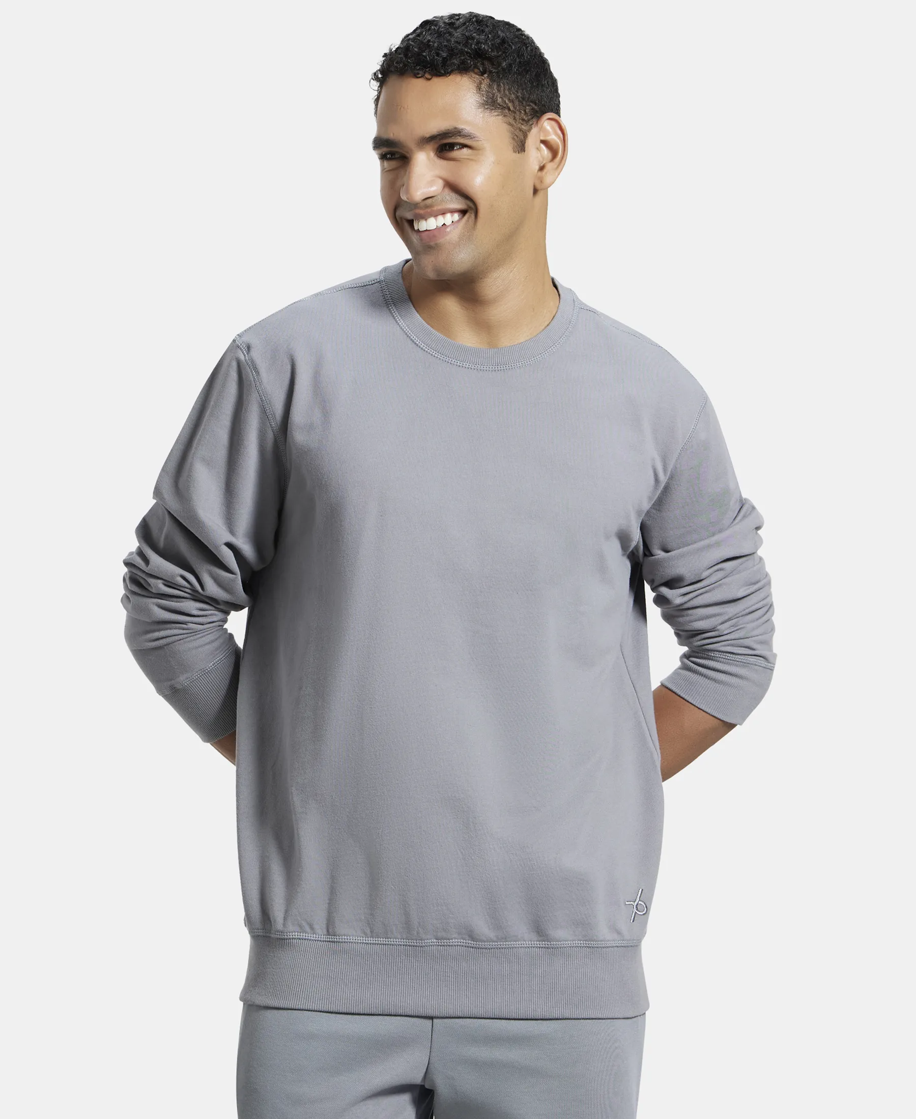 Super Combed Cotton French Terry Solid Sweatshirt with Ribbed Cuffs - Performance Grey - Image 6