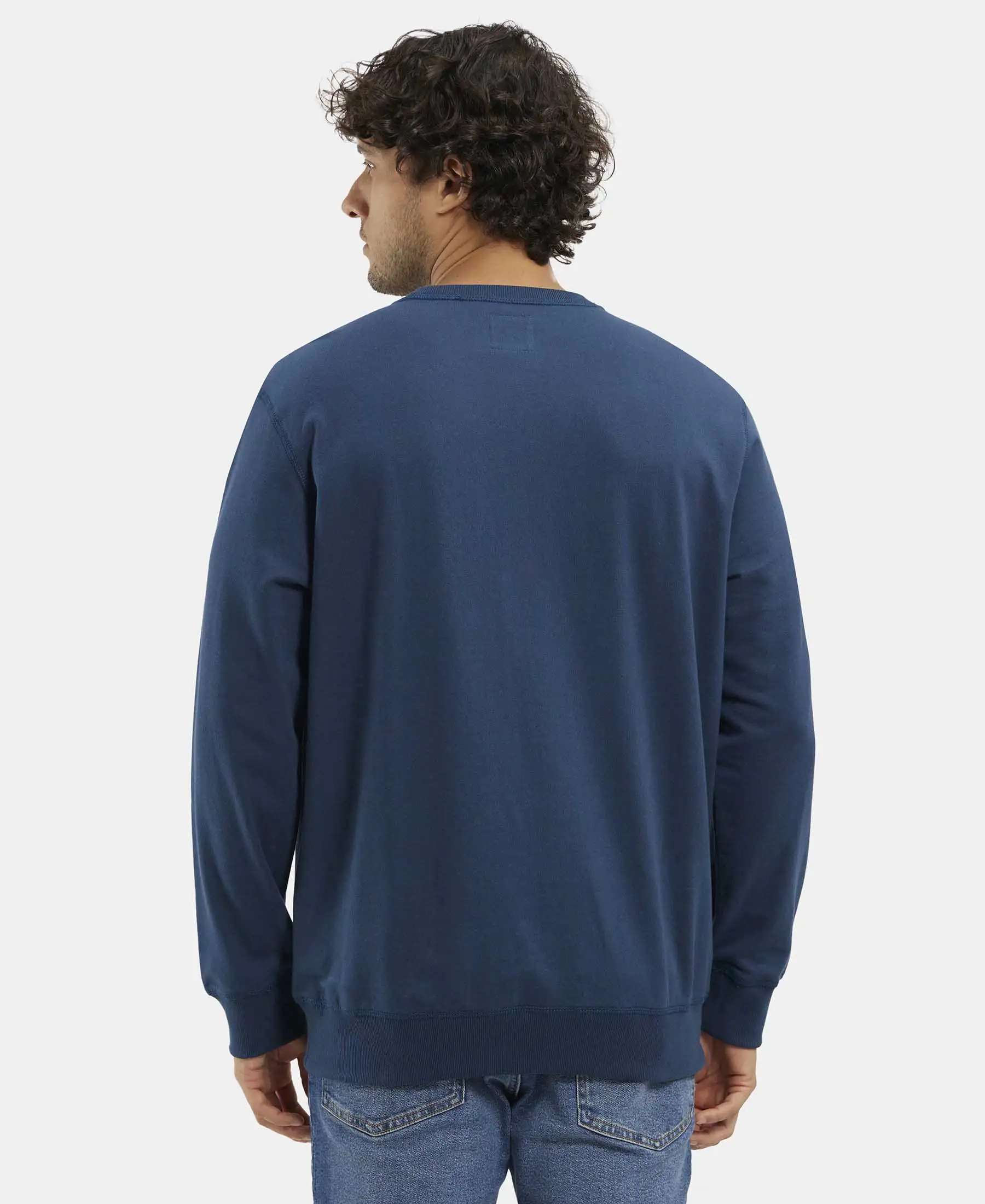 Super Combed Cotton French Terry Solid Sweatshirt with Ribbed Cuffs - Petrol - Image 3