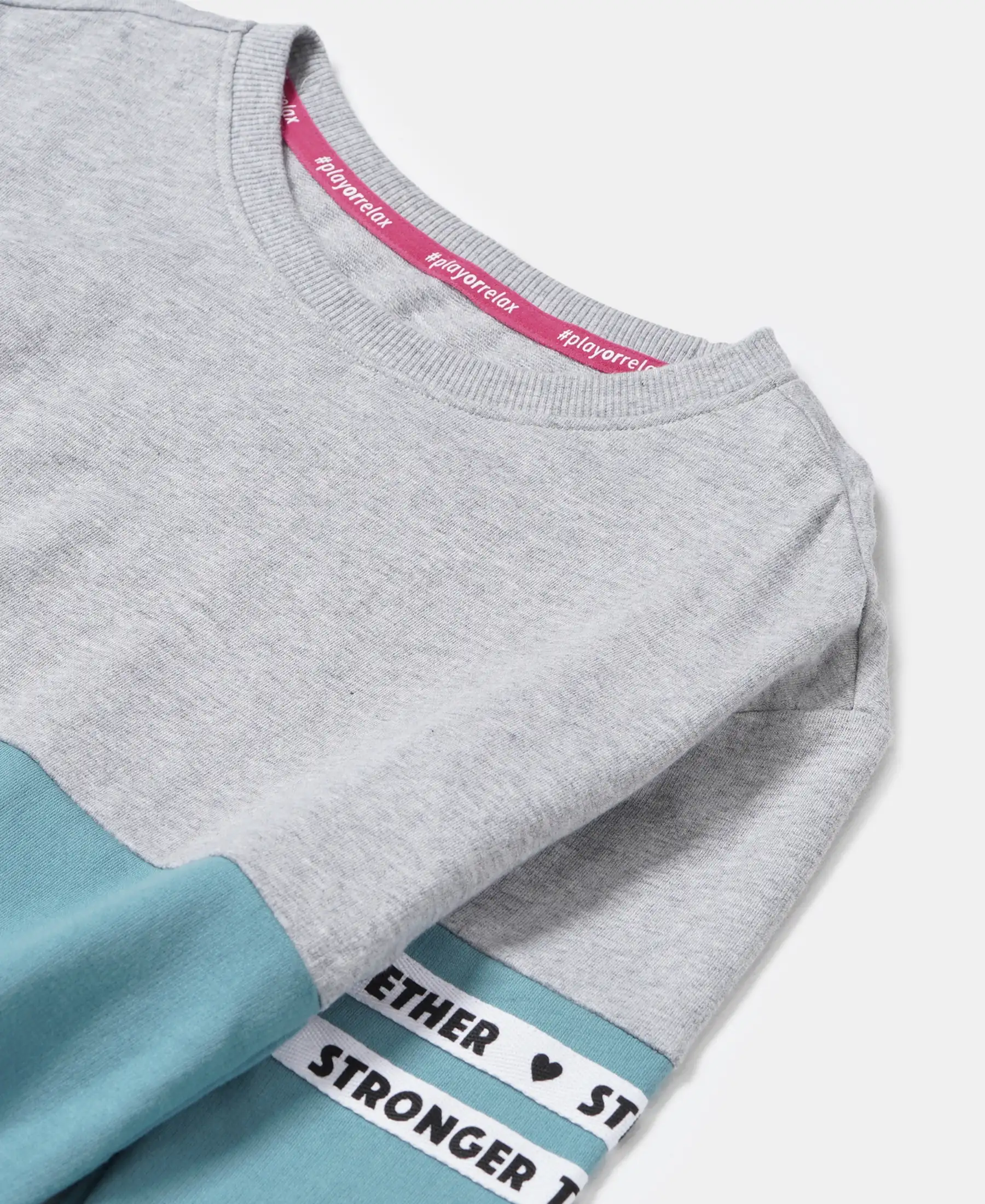 Girl's Super Combed Cotton French Terry Sweatshirt with Contrast Sleeve Taping - Mineral Blue - Image 3