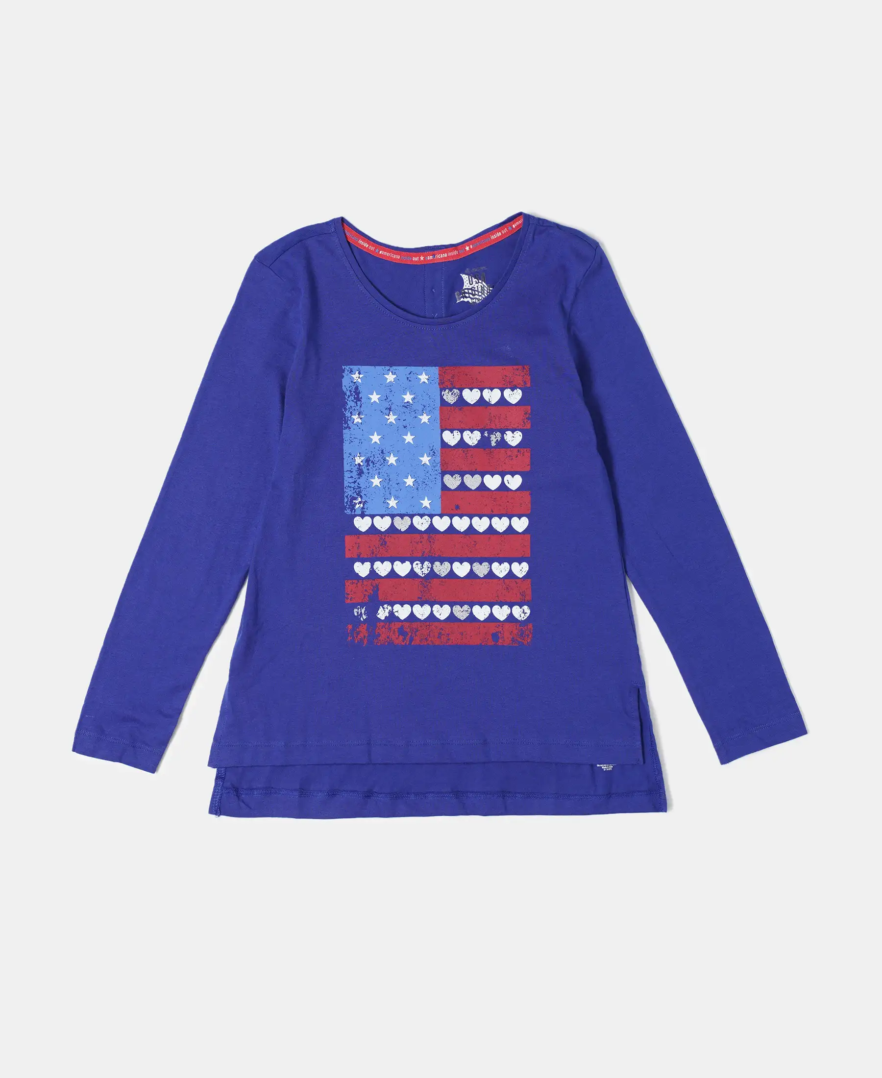 Girl's Super Combed Cotton Graphic Printed Full Sleeve T-Shirt - Indigo Crush