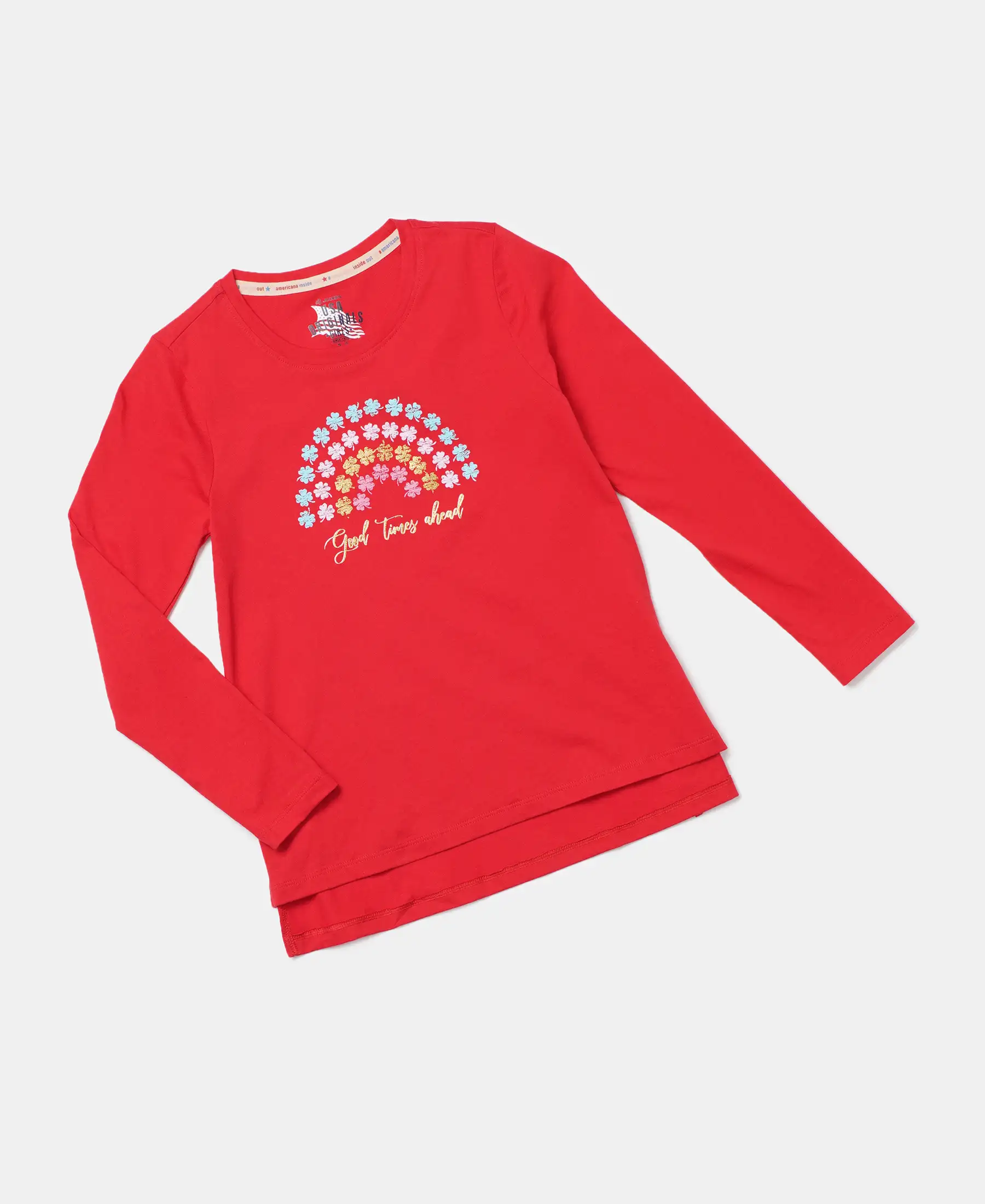 Girl's Super Combed Cotton Graphic Printed Full Sleeve T-Shirt - Rio Red - Image 5