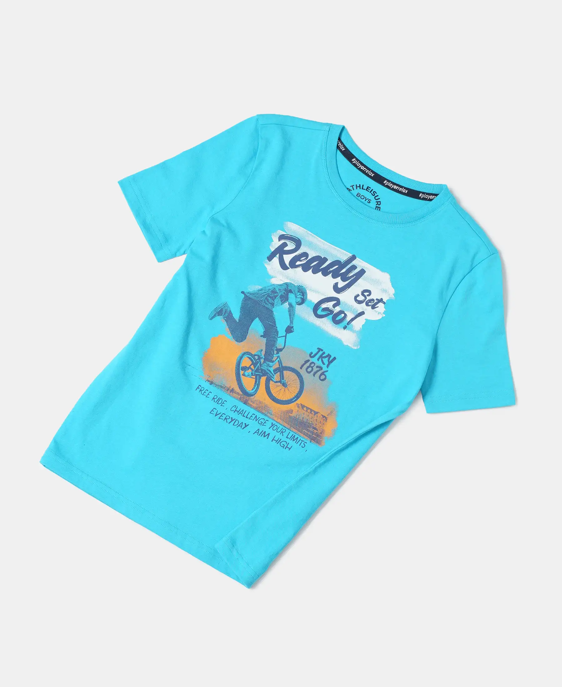Boy's Super Combed Cotton Graphic Printed Half Sleeve T-Shirt - Scuba Blue Printed - Image 4