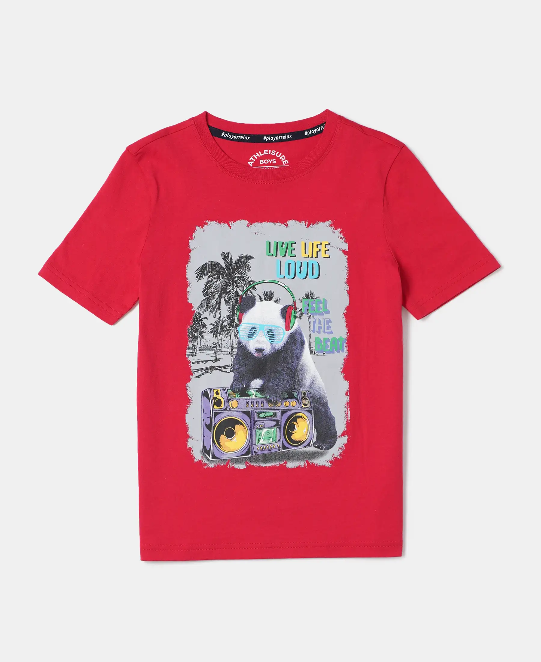 Boy's Super Combed Cotton Graphic Printed Half Sleeve T-Shirt - Team Red Printed