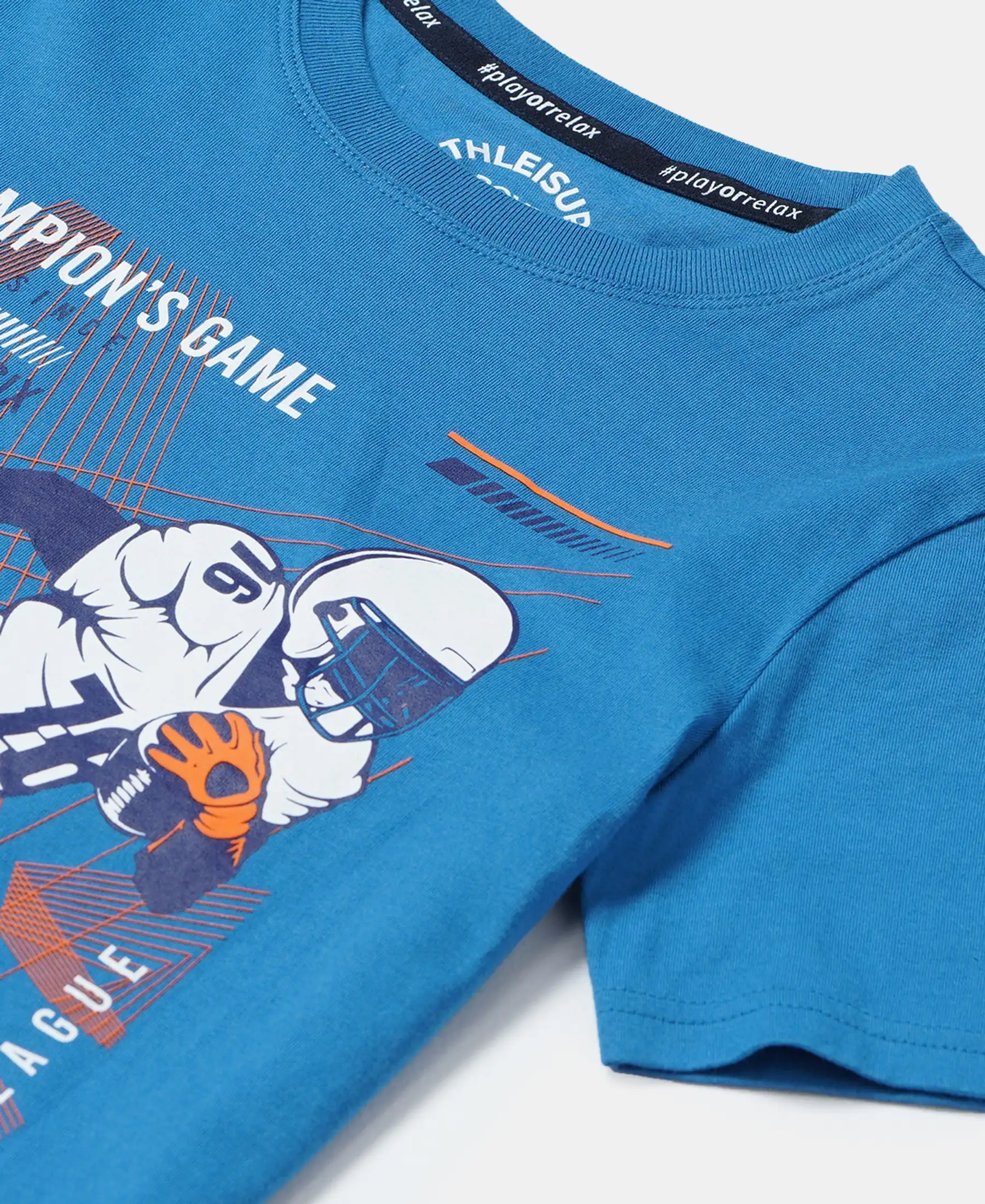 Boy's Super Combed Cotton Graphic Printed Half Sleeve T-Shirt - Vallarta Blue - Image 3