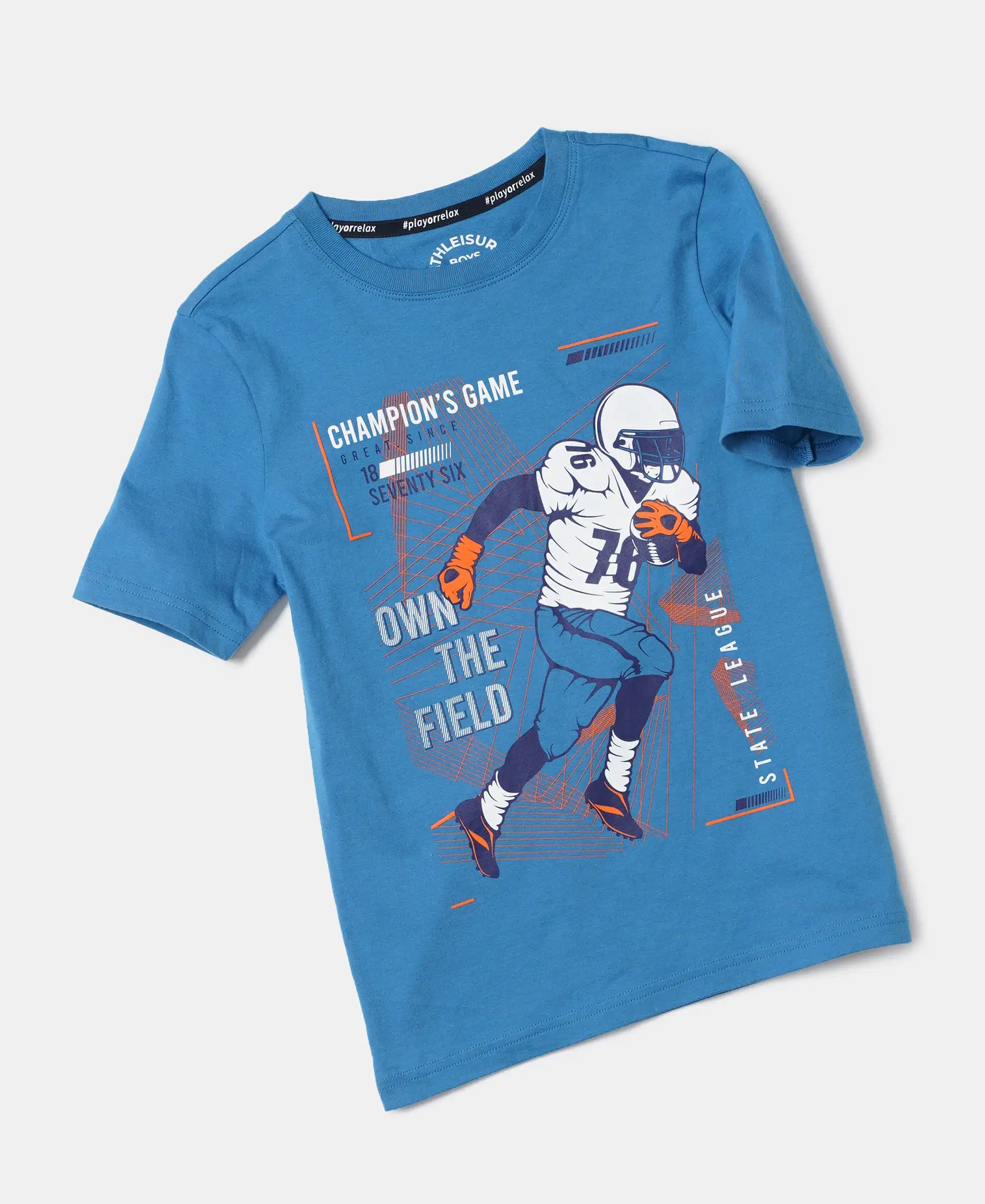 Boy's Super Combed Cotton Graphic Printed Half Sleeve T-Shirt - Vallarta Blue - Image 5