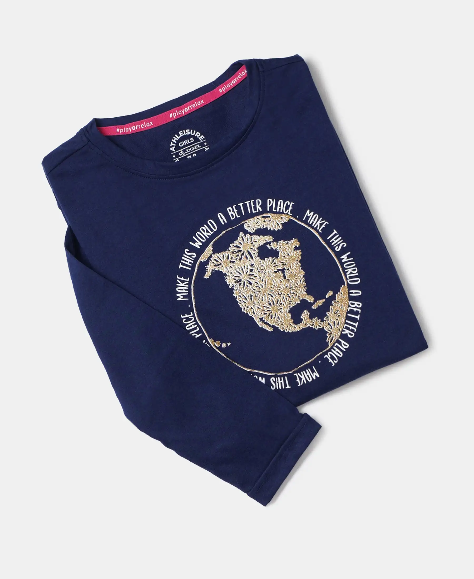 Girl's Super Combed Cotton Graphic Printed Long Length T-Shirt - Imperial Blue Printed - Image 5
