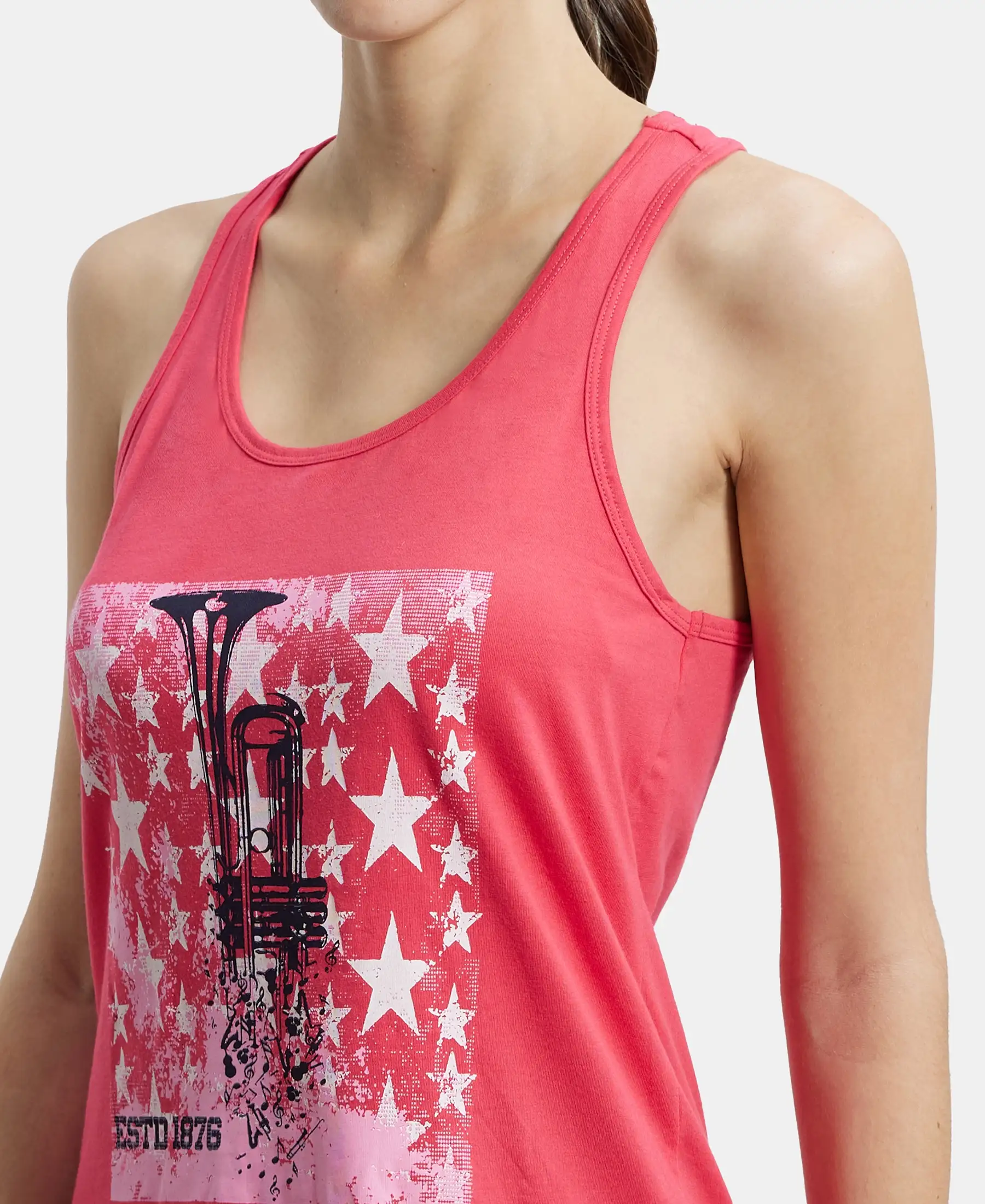 Super Combed Cotton Graphic Printed Racerback Styled Tank Top - Ruby - Image 6