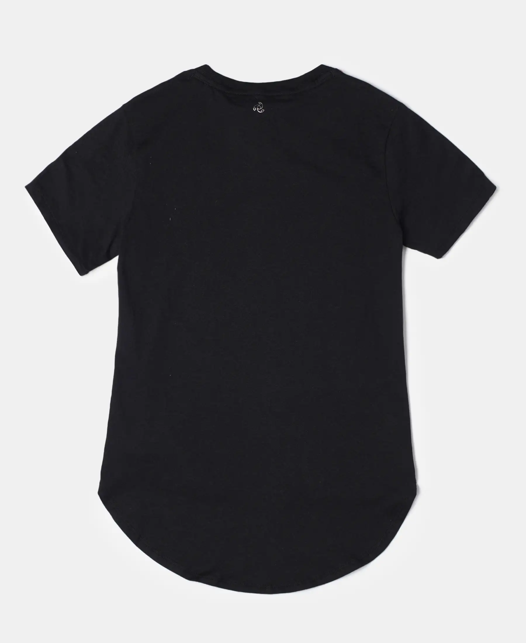 Girl's Super Combed Cotton Graphic Printed Short Sleeve T-Shirt with Hi Low Hem - Black - Image 2