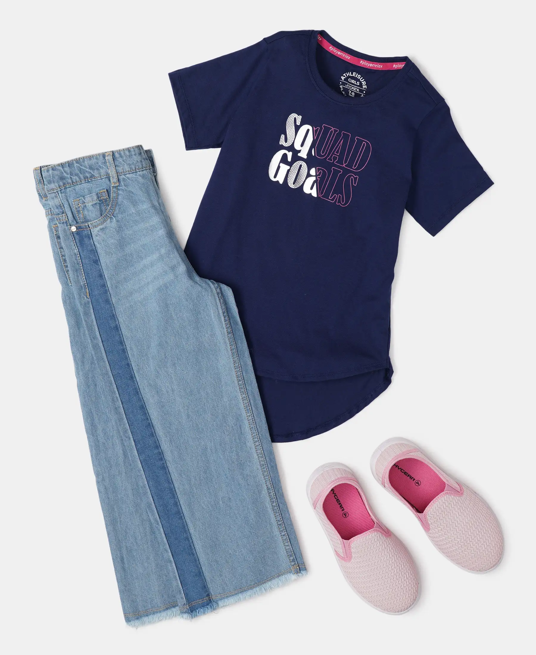 Girl's Super Combed Cotton Graphic Printed Short Sleeve T-Shirt with Hi Low Hem - Imperial Blue - Image 4