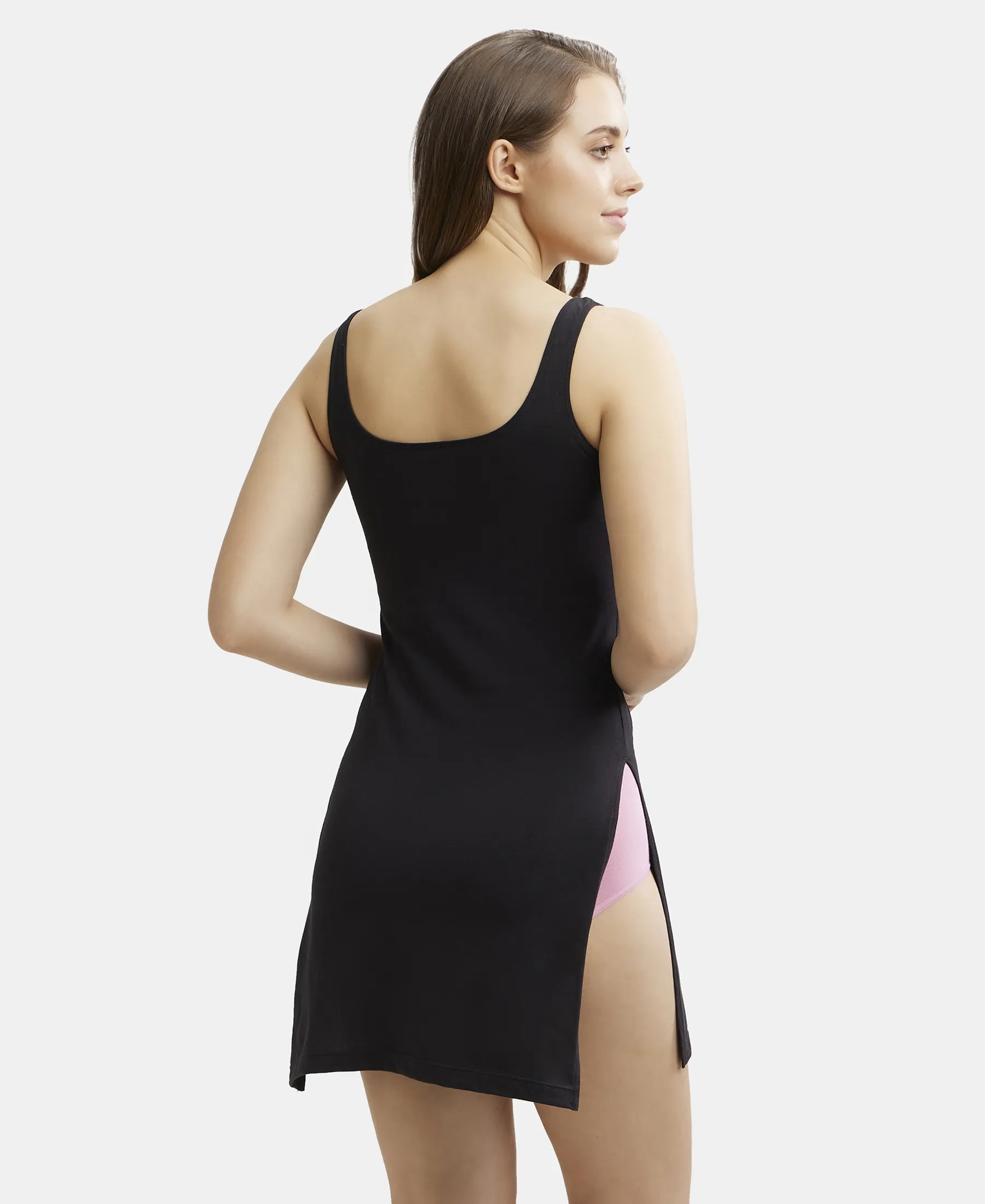 Super Combed Cotton Kurta Slip with Side Slits and StayFresh Treatment - Black - Image 4
