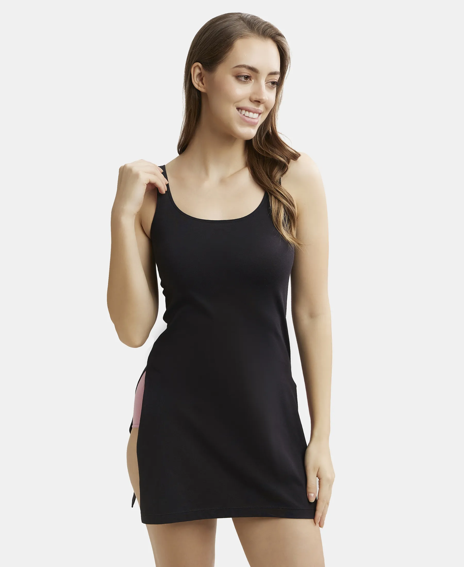 Super Combed Cotton Kurta Slip with Side Slits and StayFresh Treatment - Black - Image 6