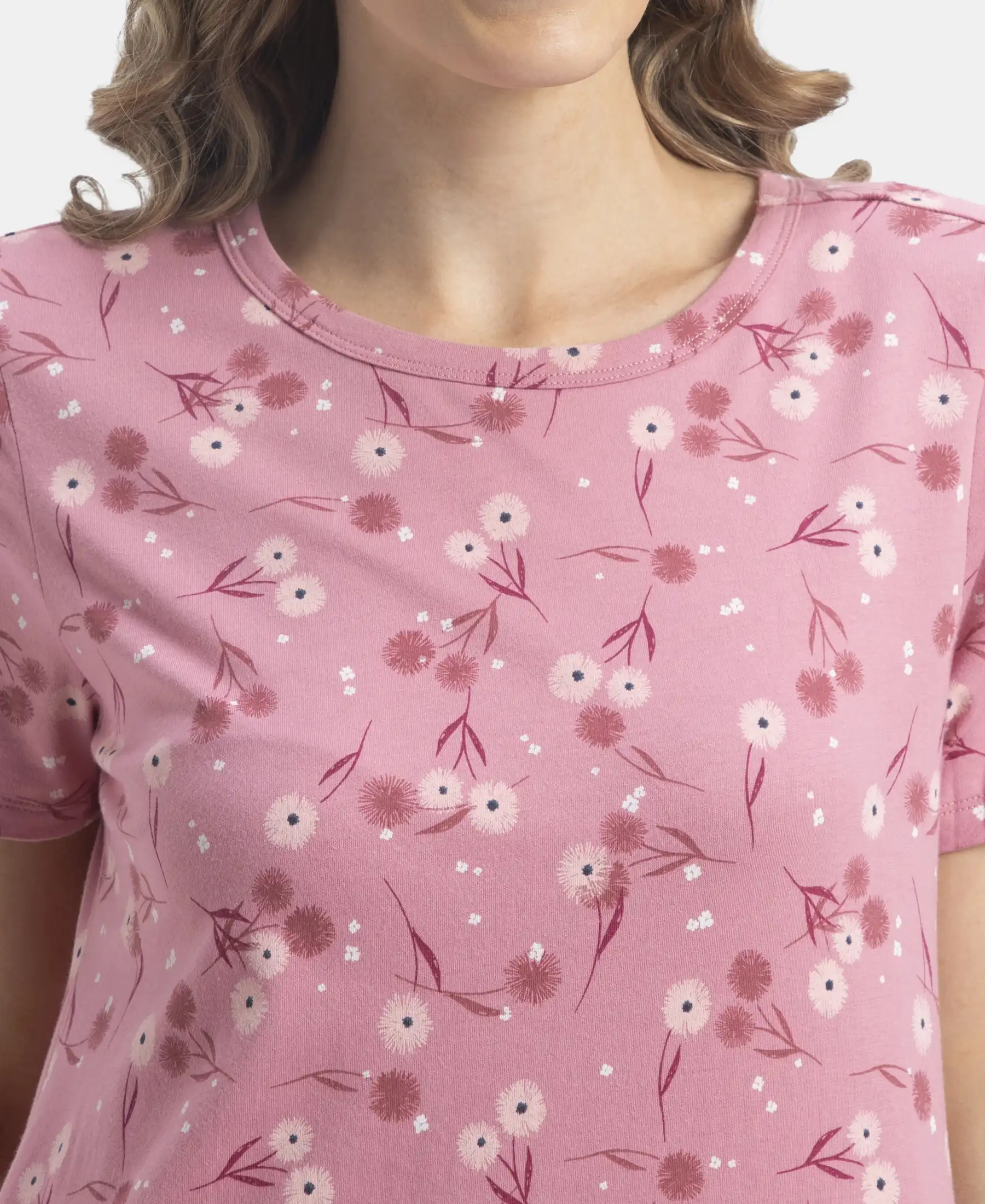 Super Combed Cotton Long Length Printed Lounge Dress - Cashmere Rose - Image 7