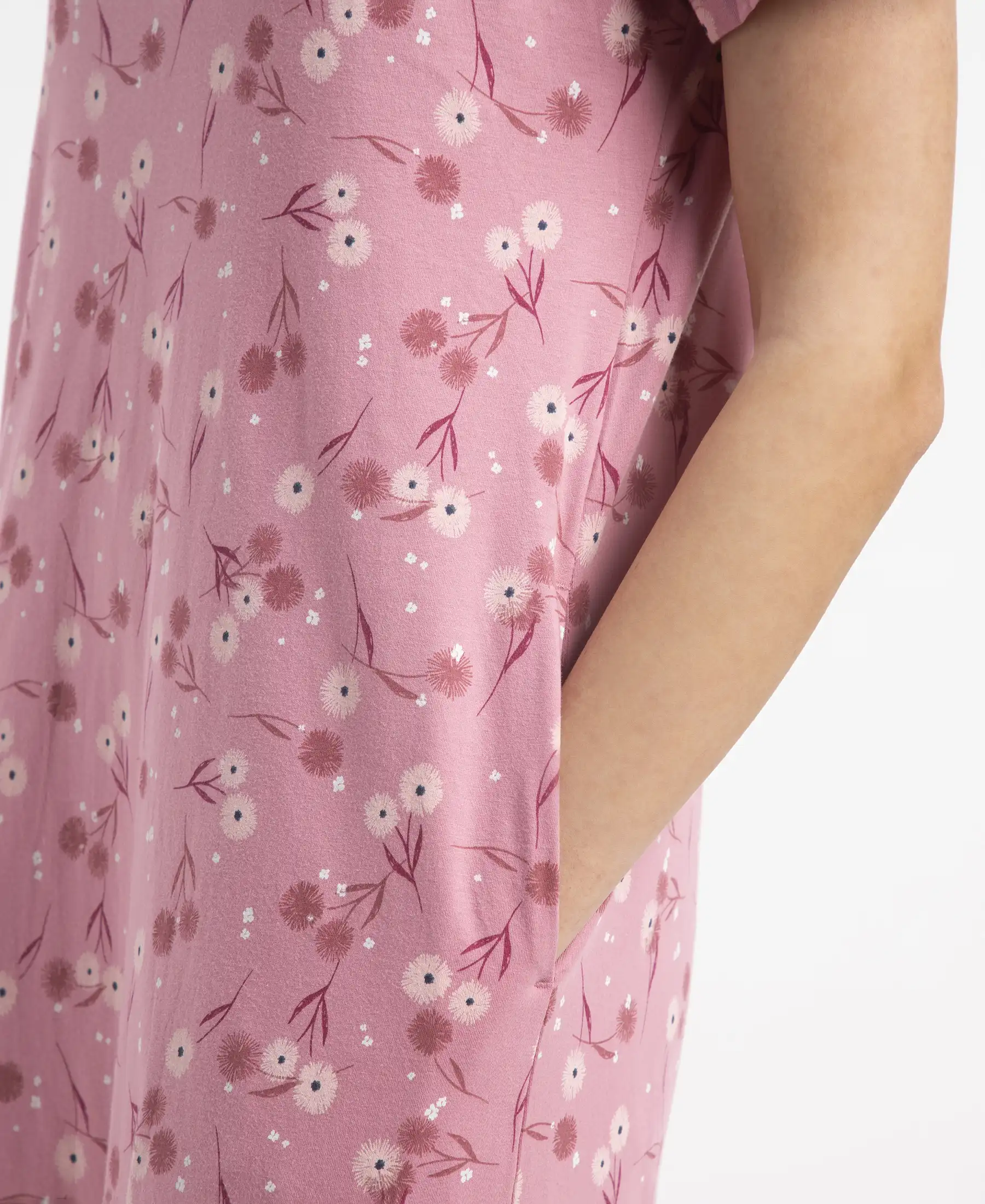 Super Combed Cotton Long Length Printed Lounge Dress - Cashmere Rose - Image 8