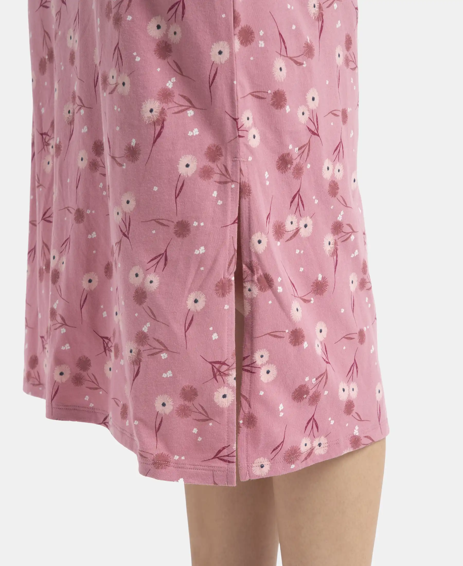 Super Combed Cotton Long Length Printed Lounge Dress - Cashmere Rose - Image 9