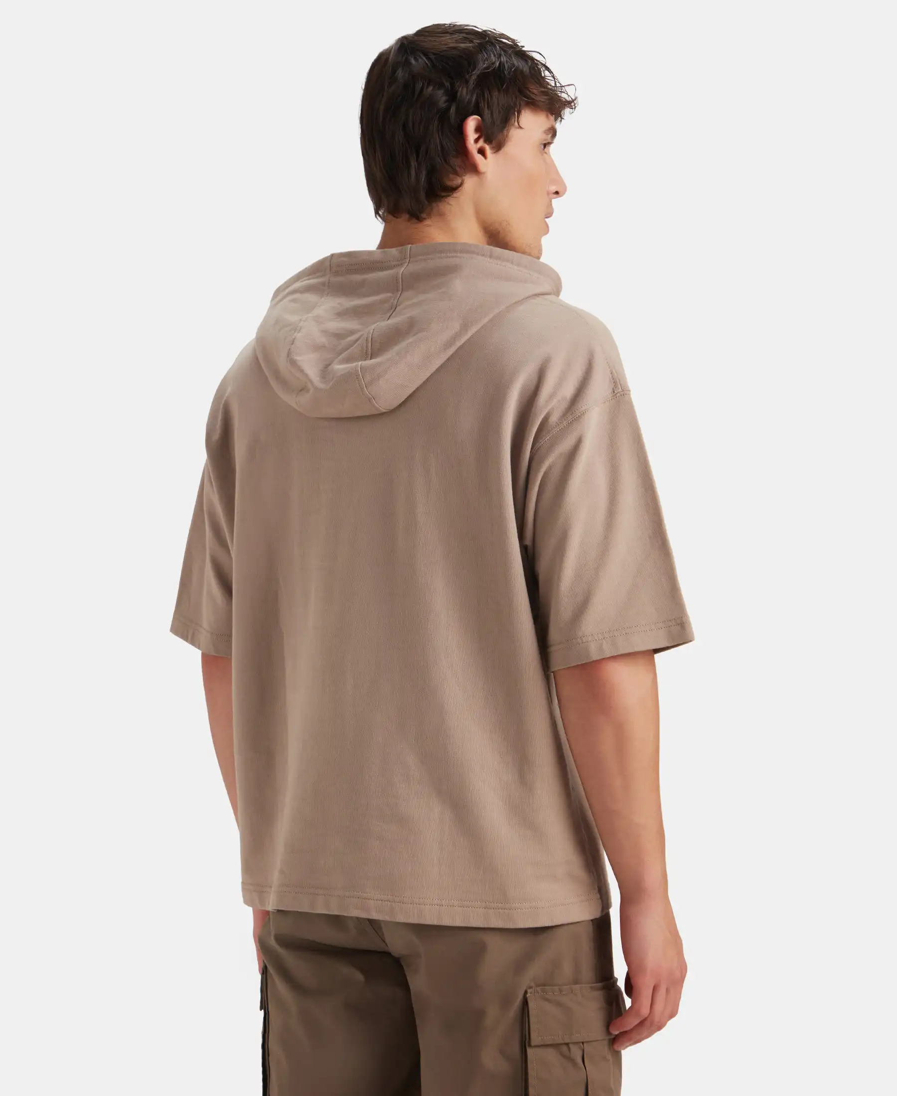 Super Combed Cotton French Terry Oversized Hoodie T-Shirt - Taupe Grey - Image 4