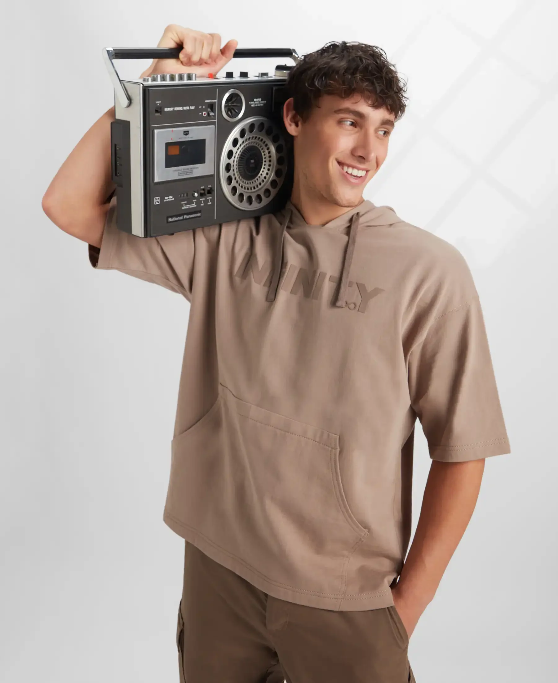 Super Combed Cotton French Terry Oversized Hoodie T-Shirt - Taupe Grey - Image 5