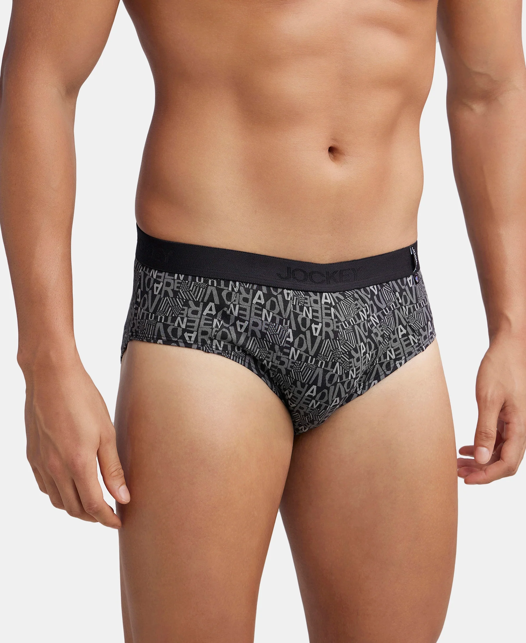 Super Combed Cotton Printed Brief with Ultrasoft Waistband - Black - Image 2