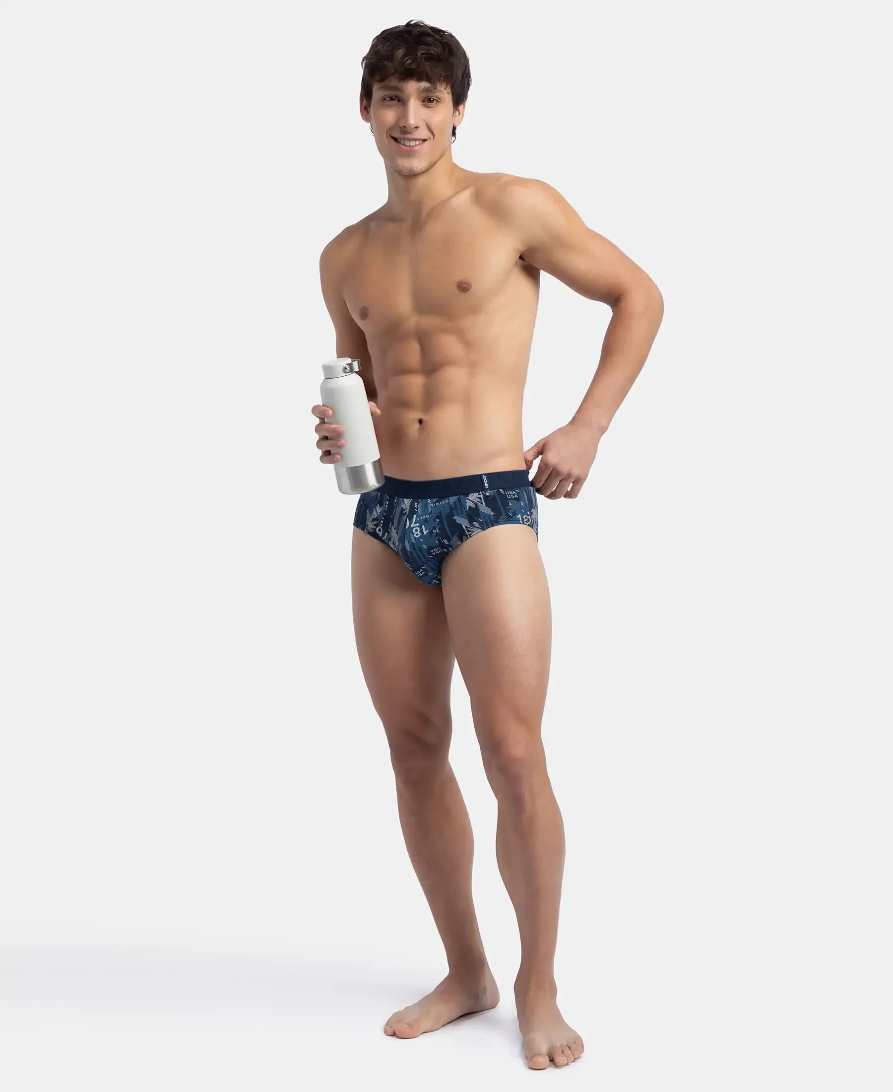 Super Combed Cotton Printed Brief with Ultrasoft Waistband - Navy & Nickle (Pack of 2) - Image 15