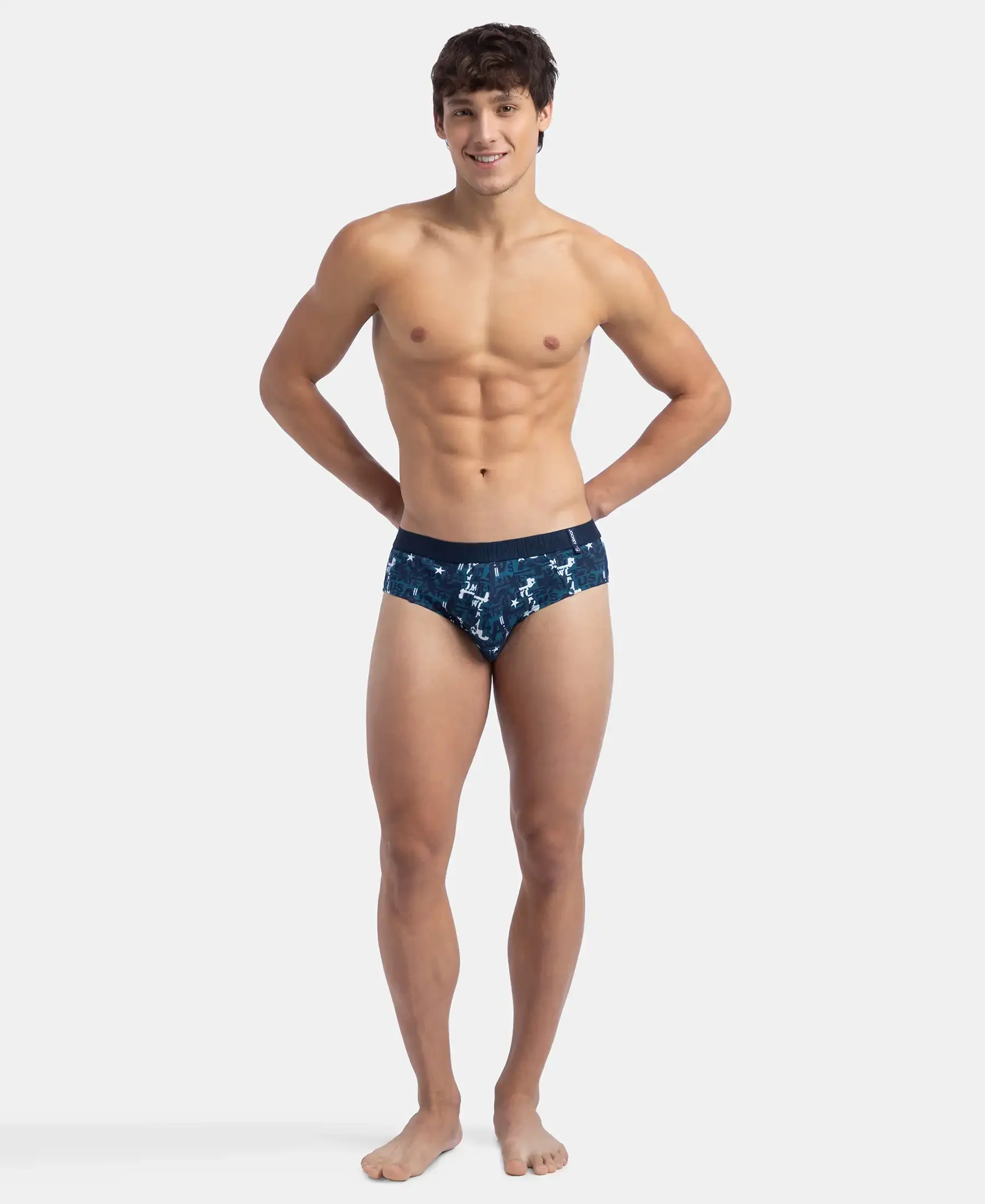 Super Combed Cotton Printed Brief with Ultrasoft Waistband - Navy & Seaport Teal (Pack of 2) - Image 10